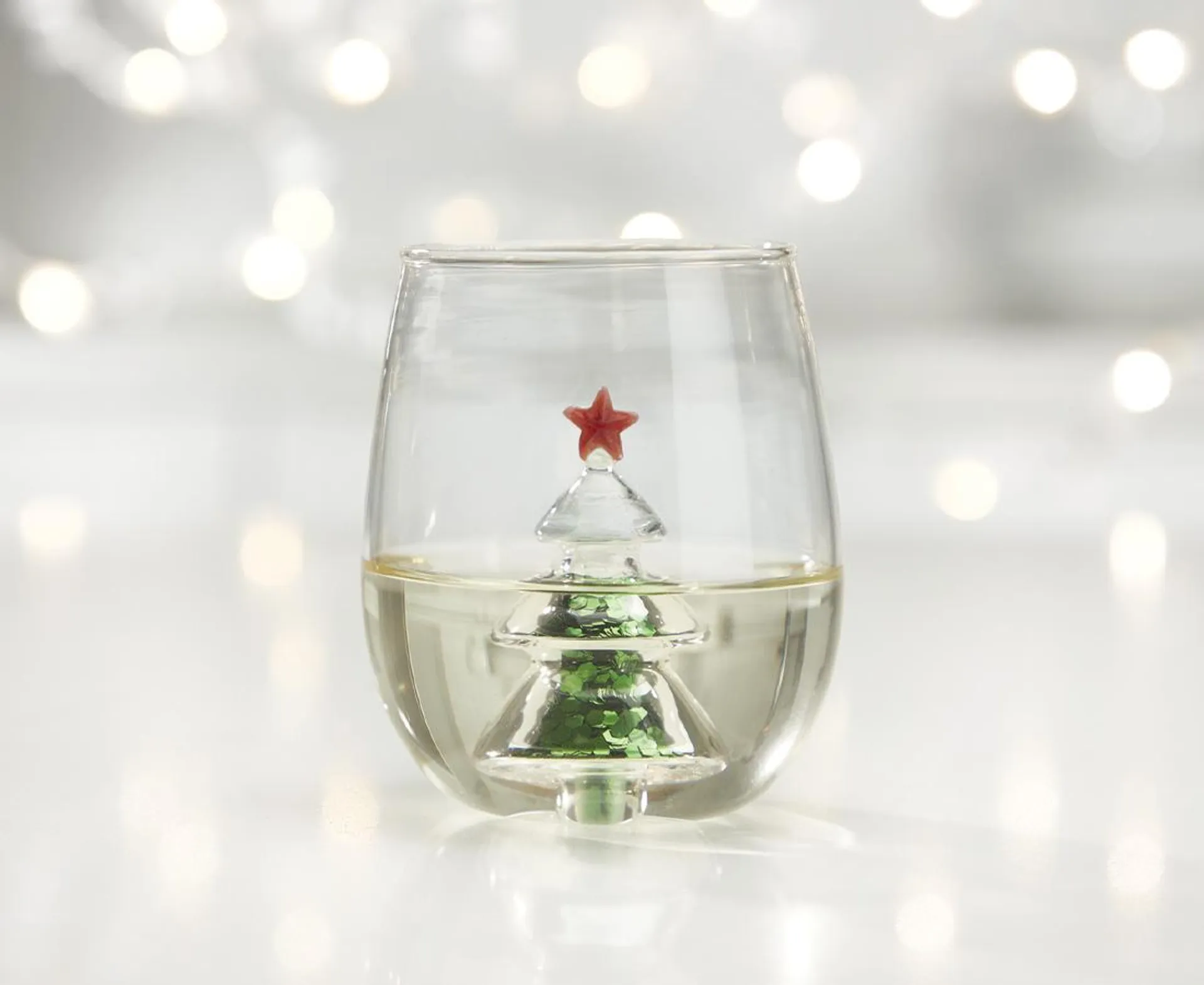 Festive Christmas Glass, Clear and Green, 400 ml