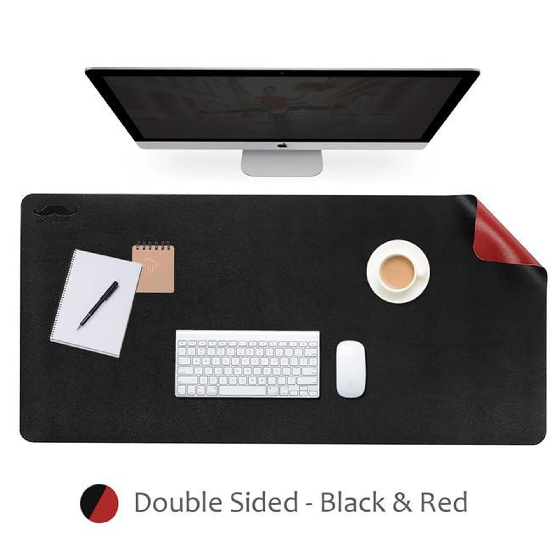 Dual-Sided Extended Mouse Pad, 900mm x 450mm, PU Material - Moustache® - Black & Red