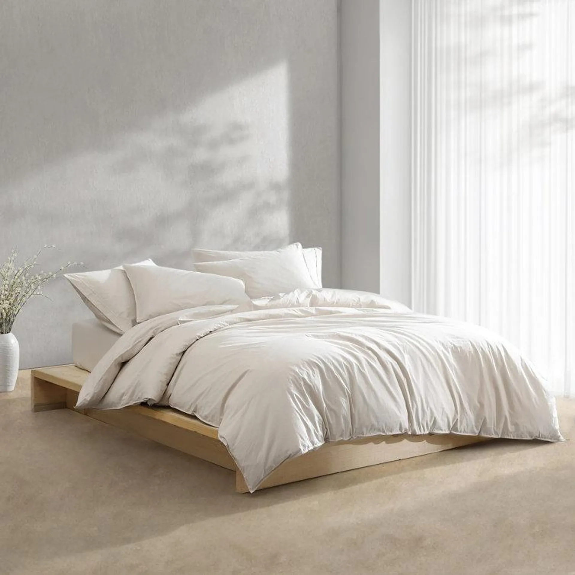 Calvin Klein Washed Percale Solid Cotton Reversible 3 Piece Comforter Set