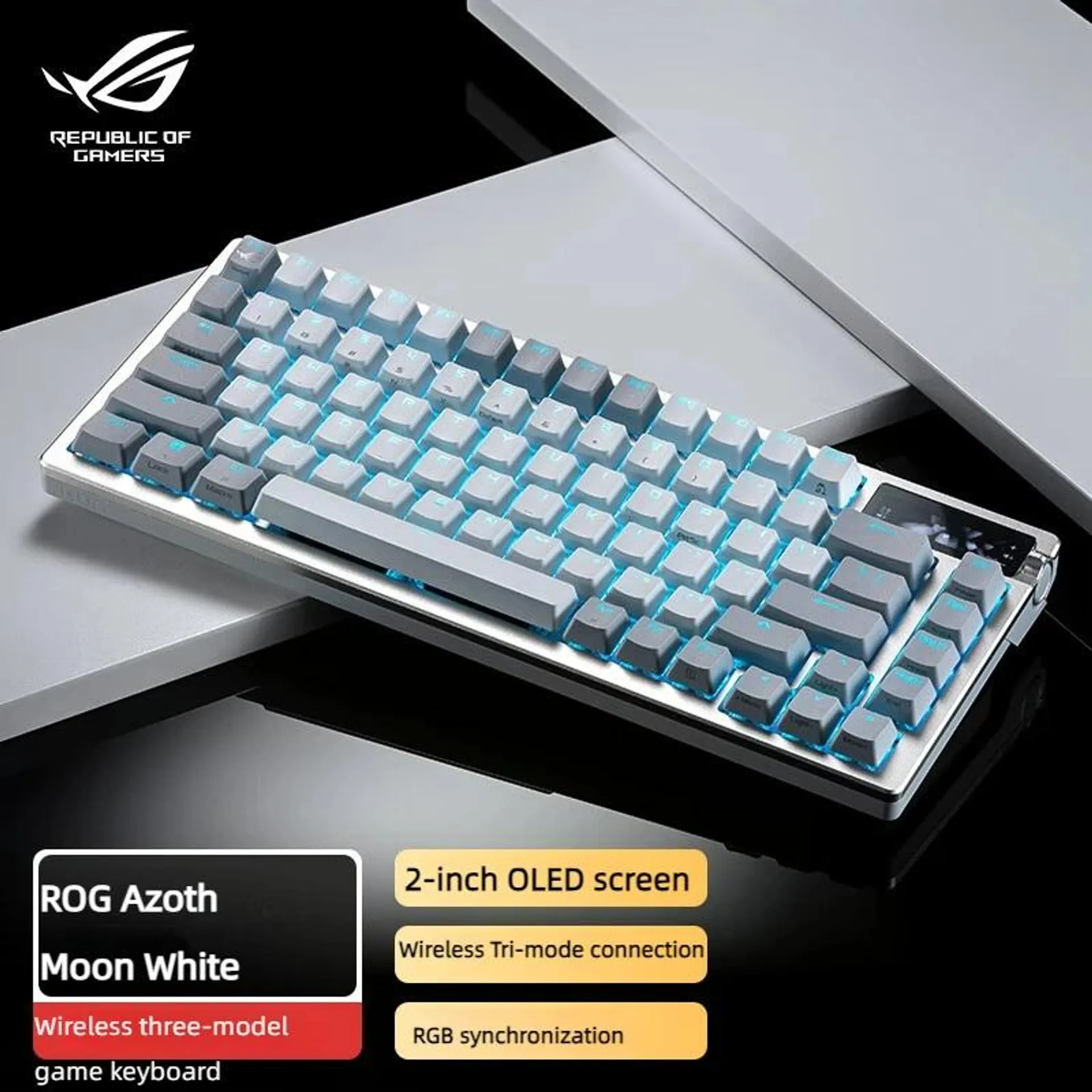 ROG Azoth Game keyboard Moon White/Black Mechanical Keyboard Wired/Wireless/Bluetooth the third mock examination Game Keyboard