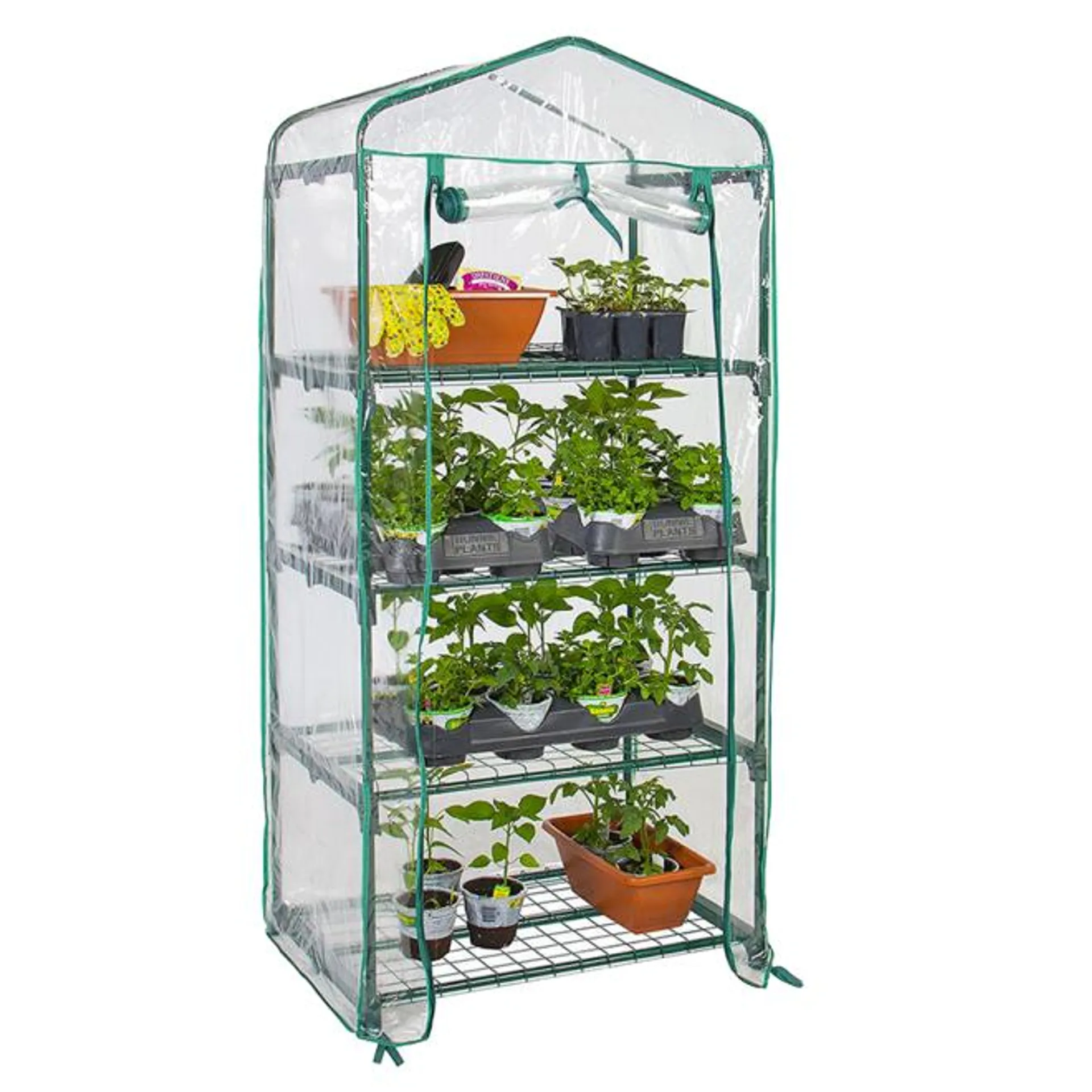 4 Tier Portable Mini Greenhouse with Clear Cover Garden Plants Warm House - Yardlab™