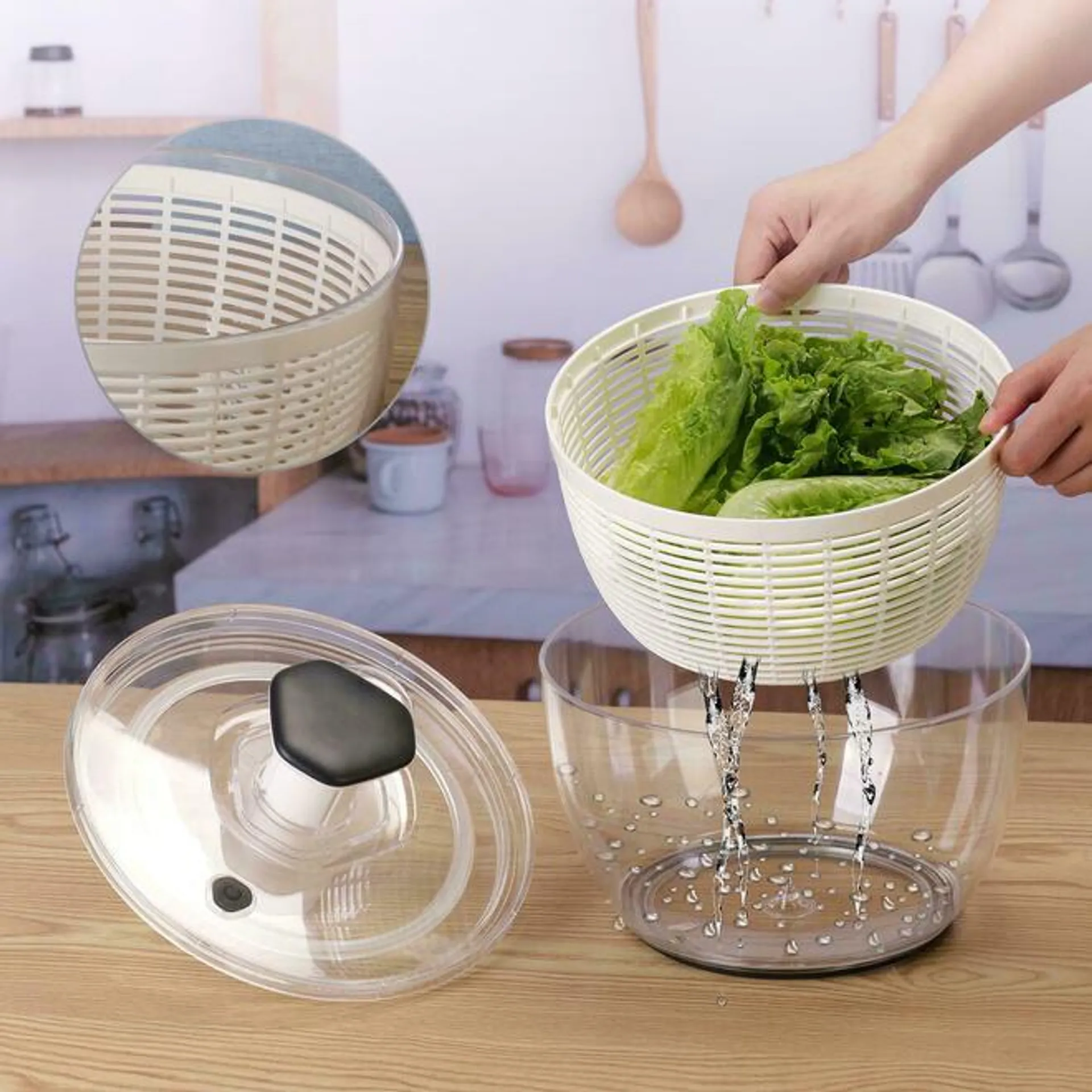 Large Salad Spinner with Washer Manual Lettuce Spinner Pump Fruit Dryer Spinner, 6L - STORA™