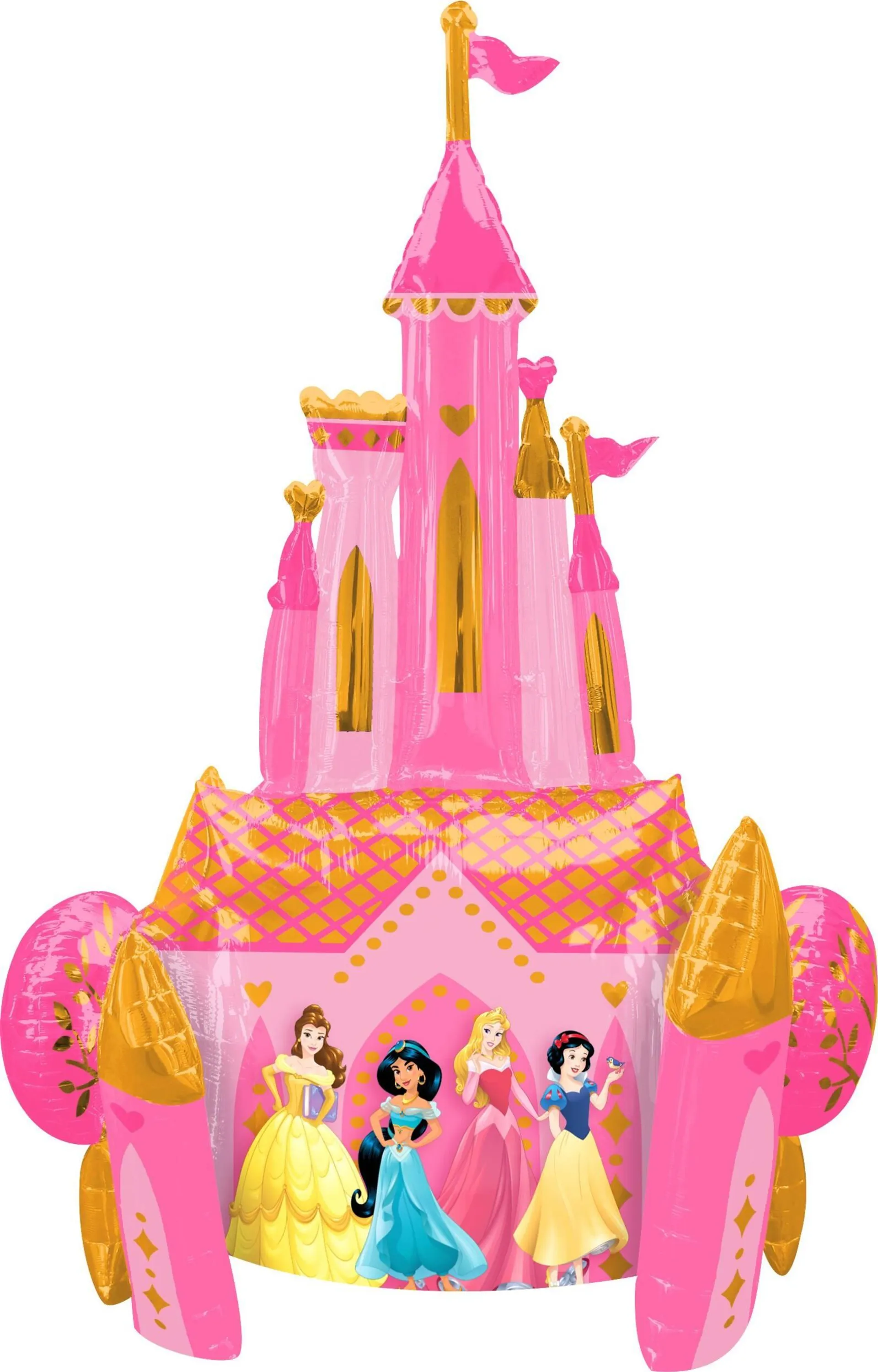 Disney Princess Once Upon A Time Castle Satin Giant Gliding Air-Walker Foil Balloon, Pink/Gold, 55-in, Helium Inflation & Ribbon Included for Birthday