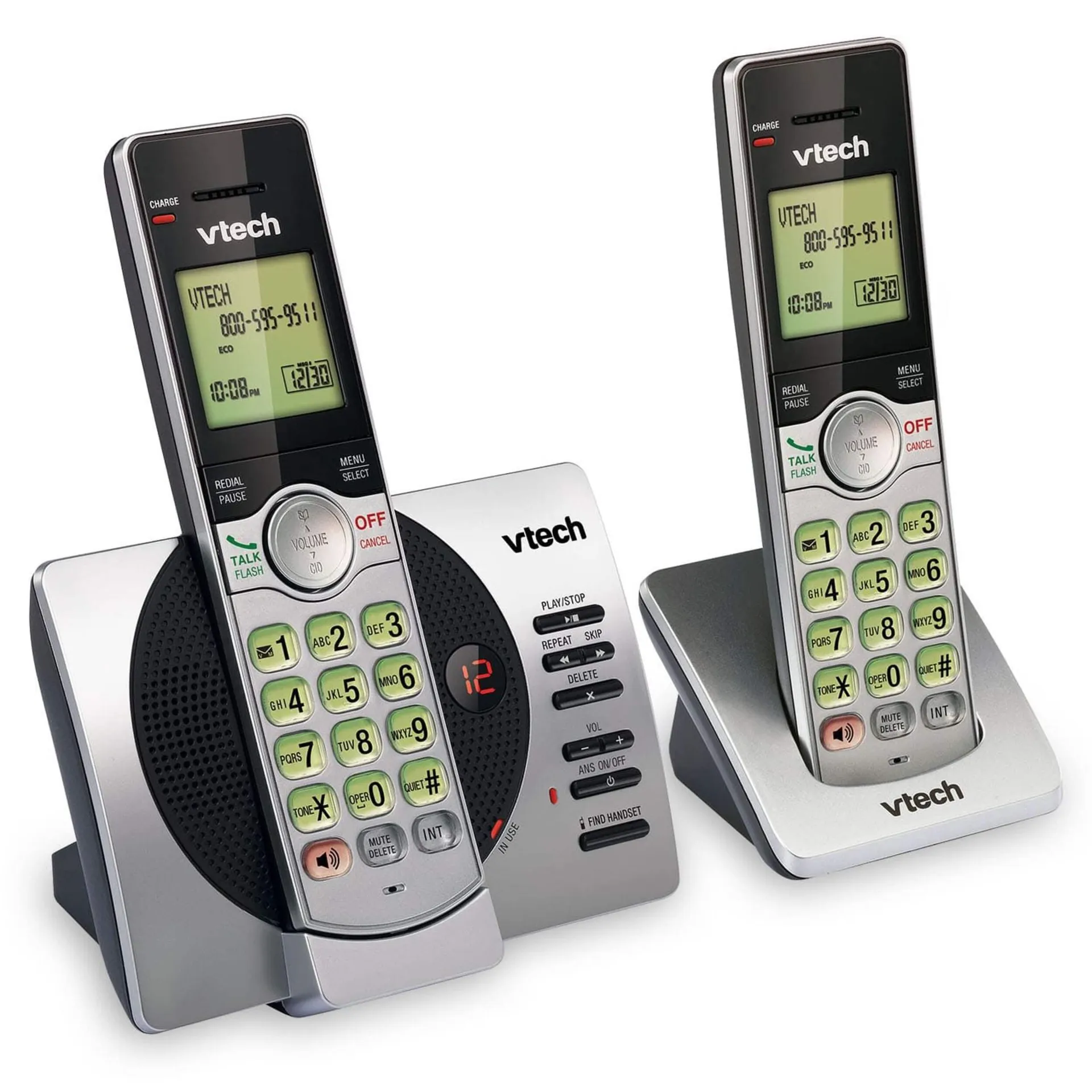 VTech DECT 6.0 Cordless Phones with Digital Answering System, 2 Handsets, Silver/Black