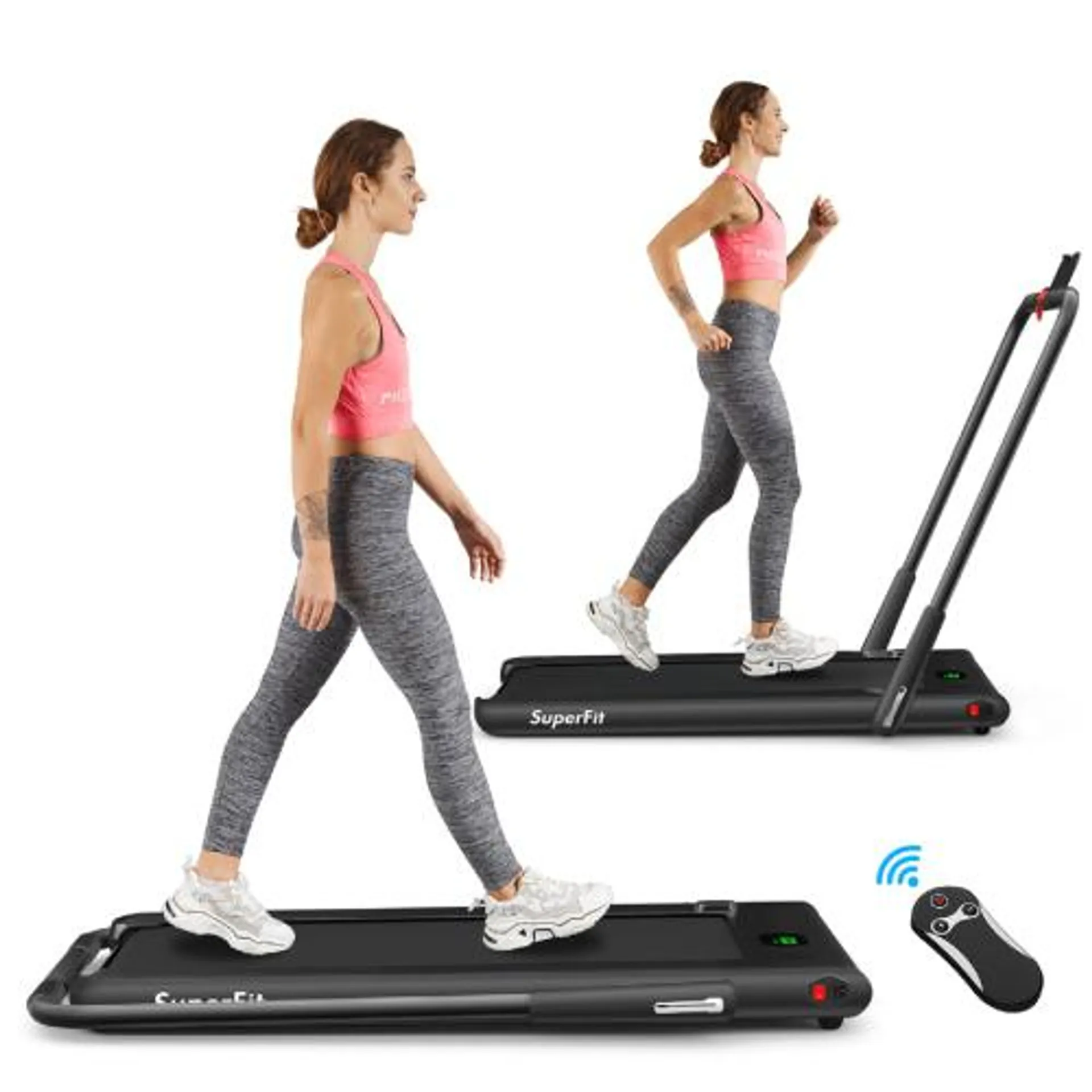 SuperFit 2.25HP 2 in 1 Foldable Under Desk Treadmill/Walking Pad Remote Control