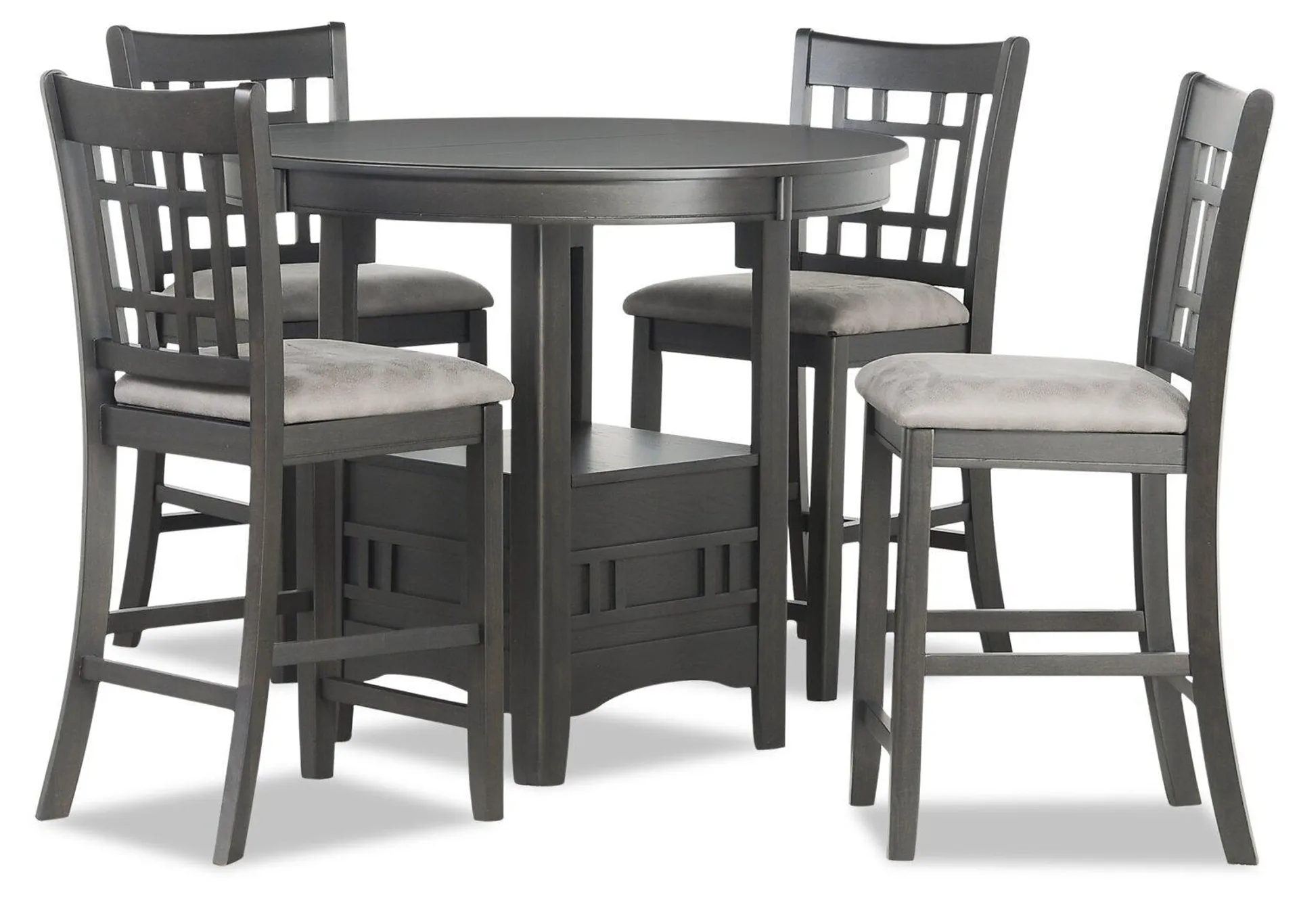 Dena 5pc Counter-Height Dining Set with Table & Chairs, 42-60"W Extension, Round - Grey