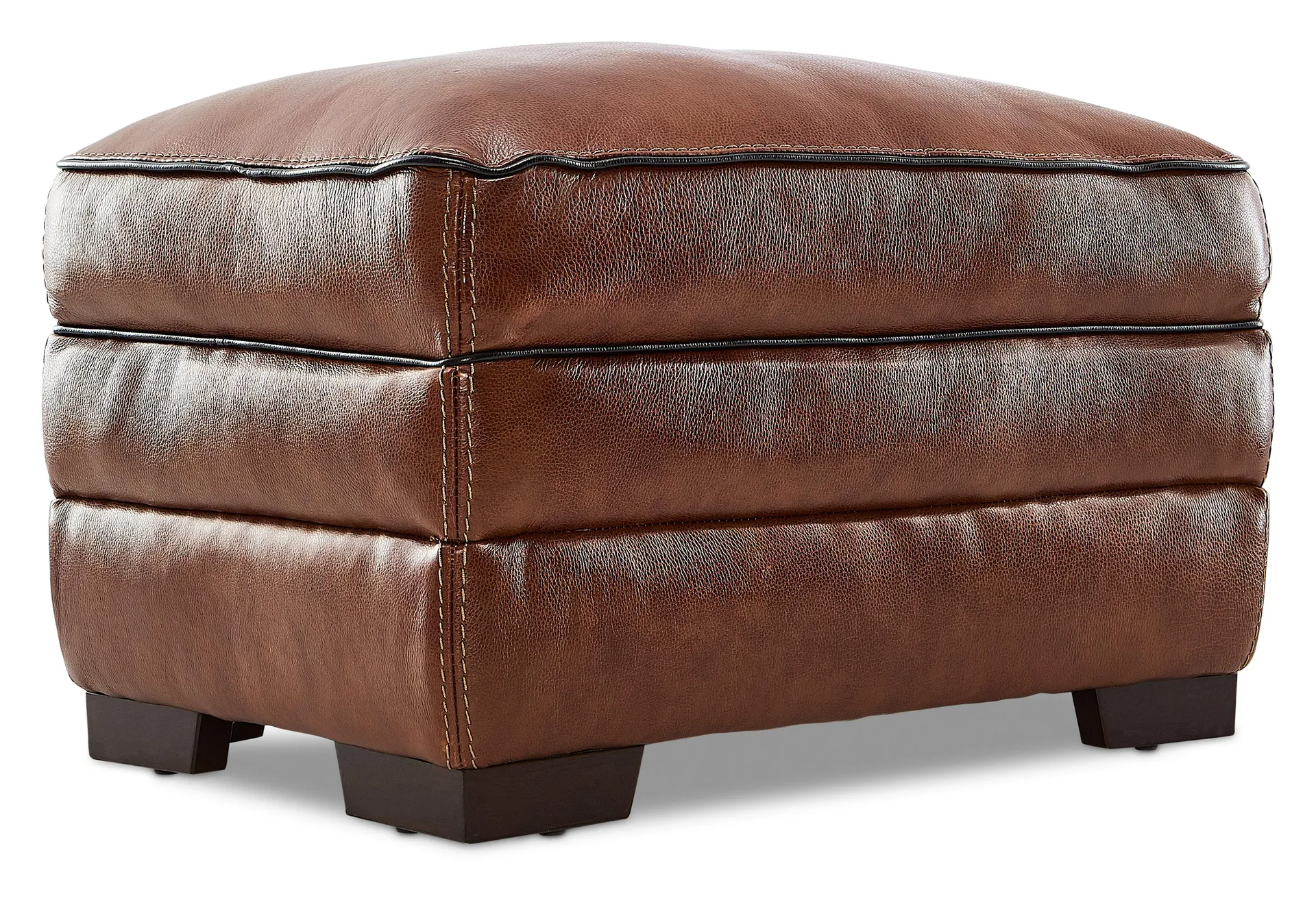 Stampede Leather Ottoman - Chestnut