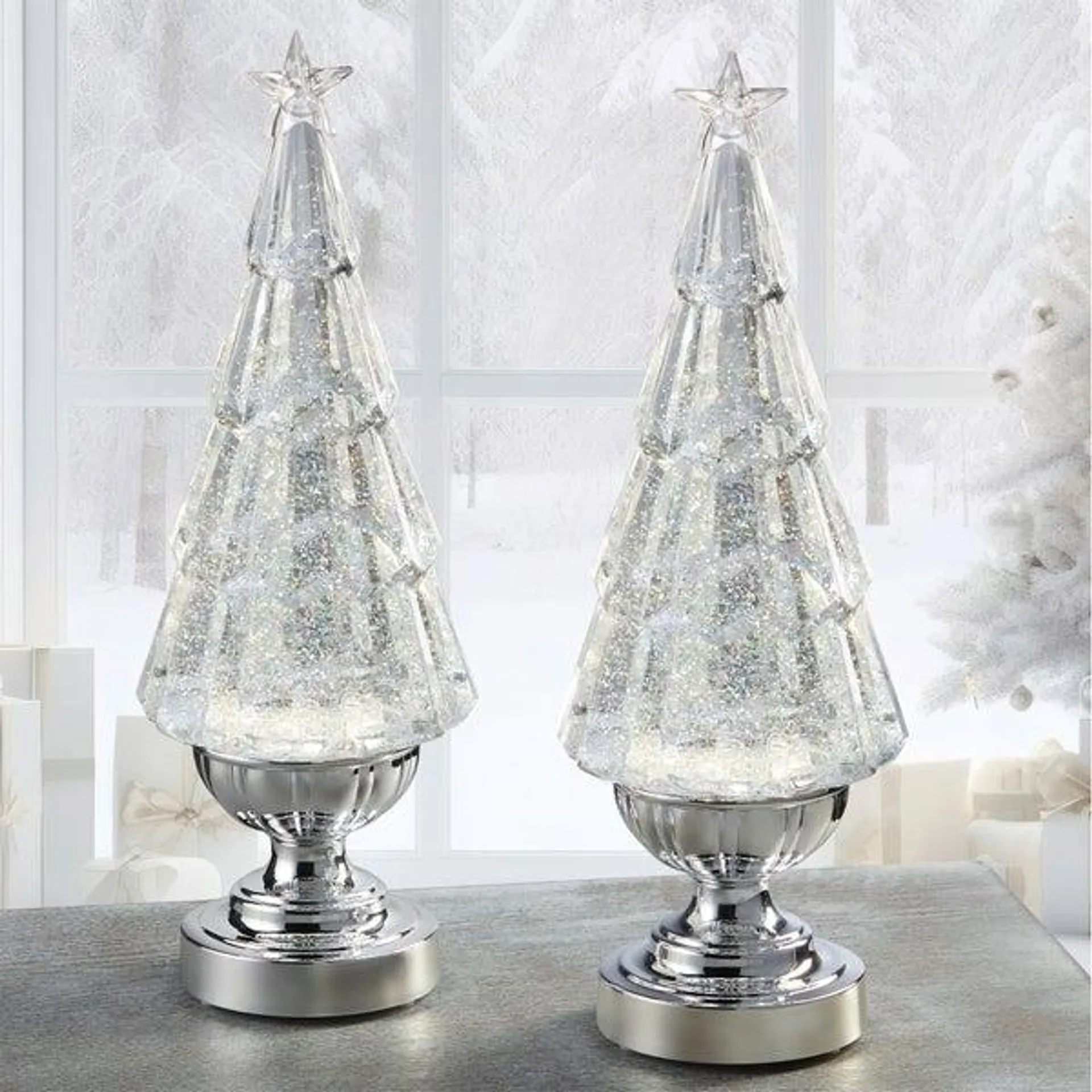 Set of 2 Lighted Glitter Trees