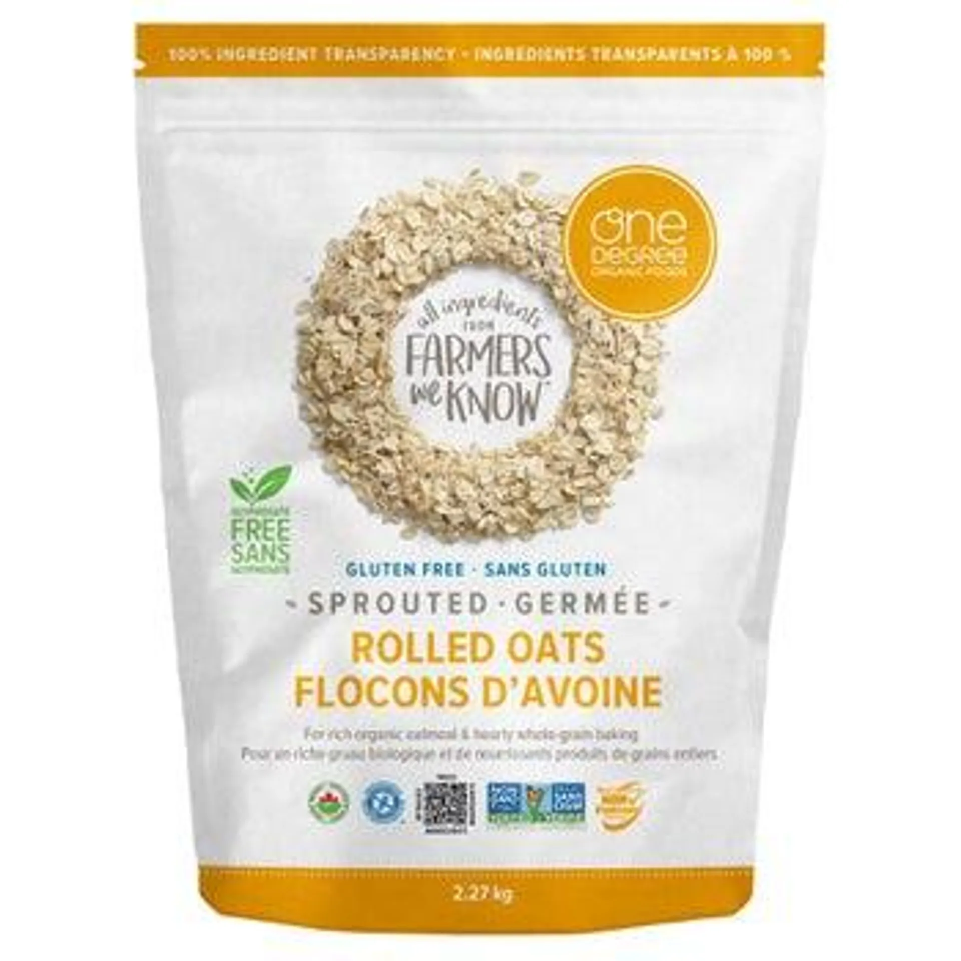 One Degree Organic Sprouted Rolled Oats, 2.27kg