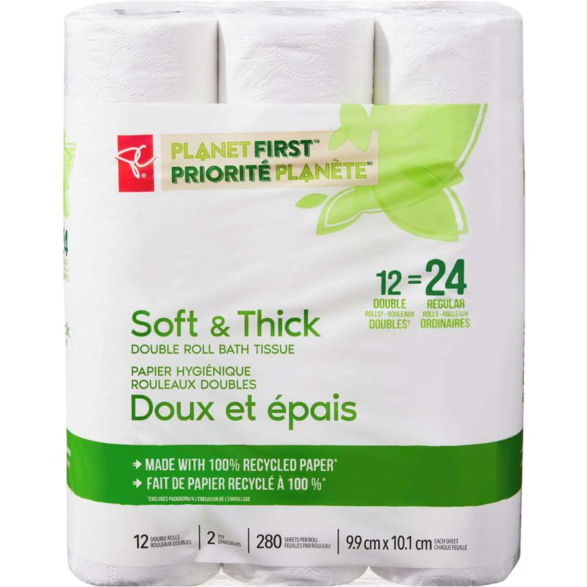 Planet First Soft and Thick Double Roll Bath Tissue, 12 Rolls