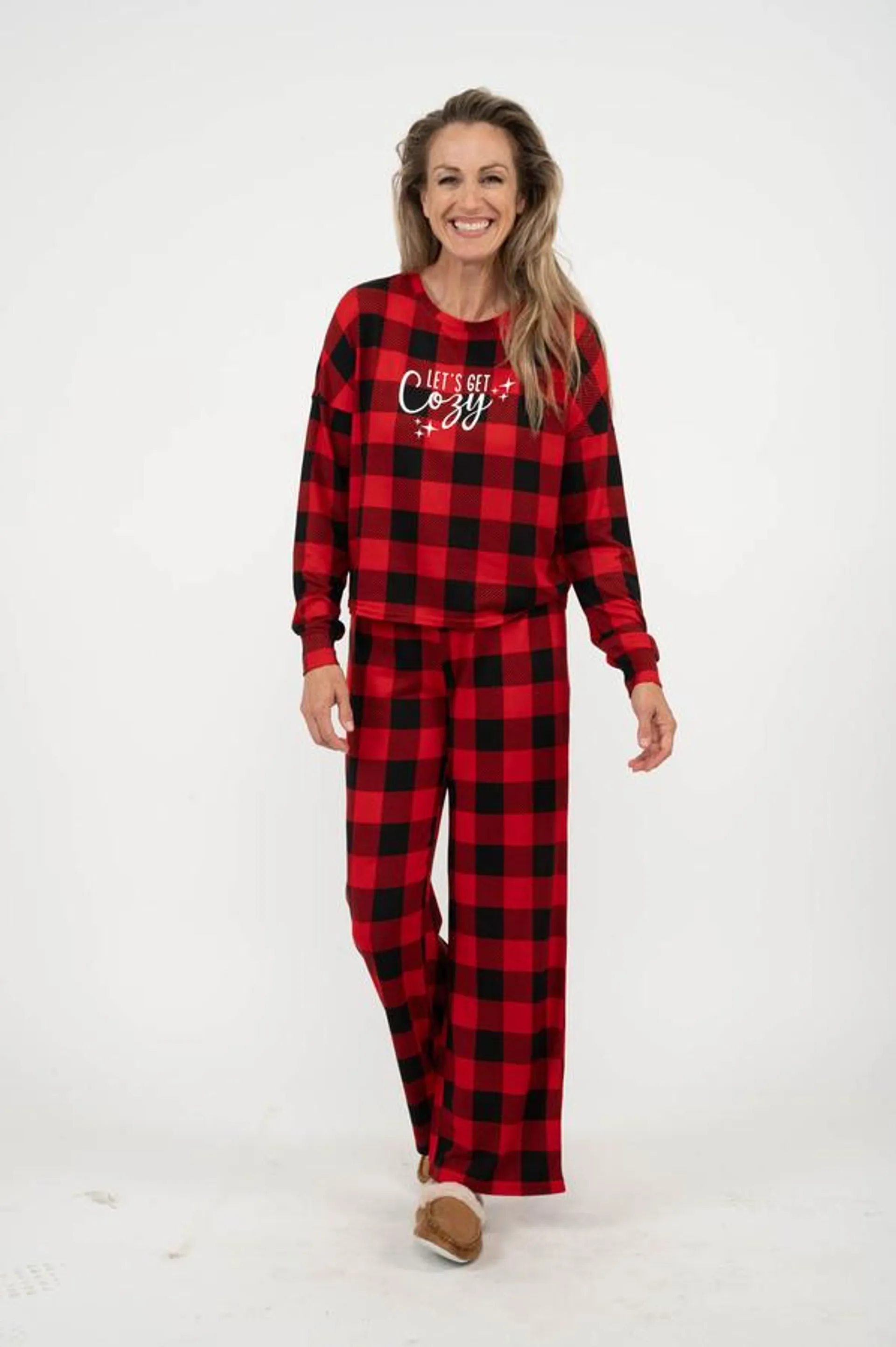 Hacci knit PJ set - Buffalo check - "Let's get cozy"