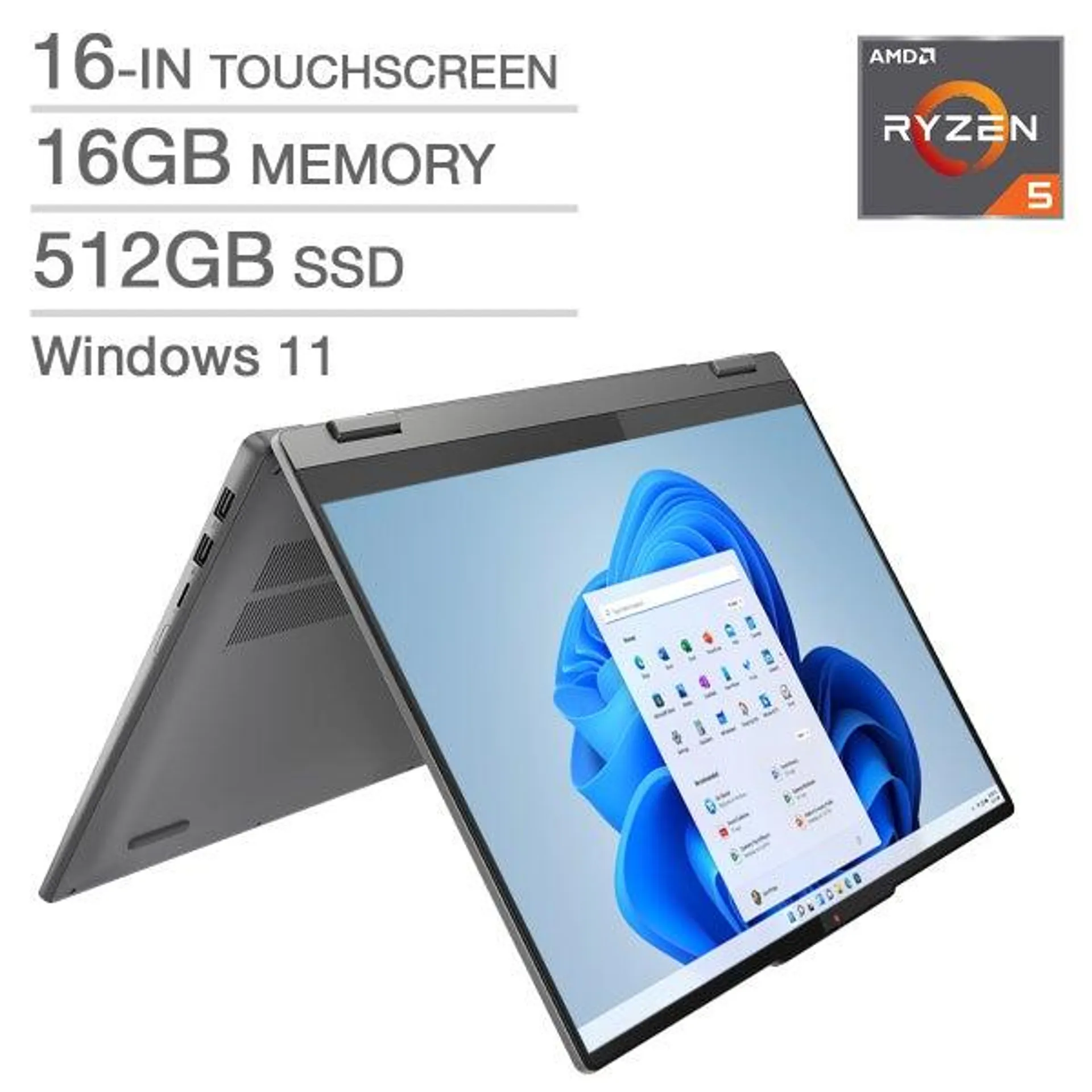 Lenovo IdeaPad 5 2-in-1 16-in Touchscreen Laptop, AMD Ryzen 5 8645HS – 16GB RAM, 512GB SSD