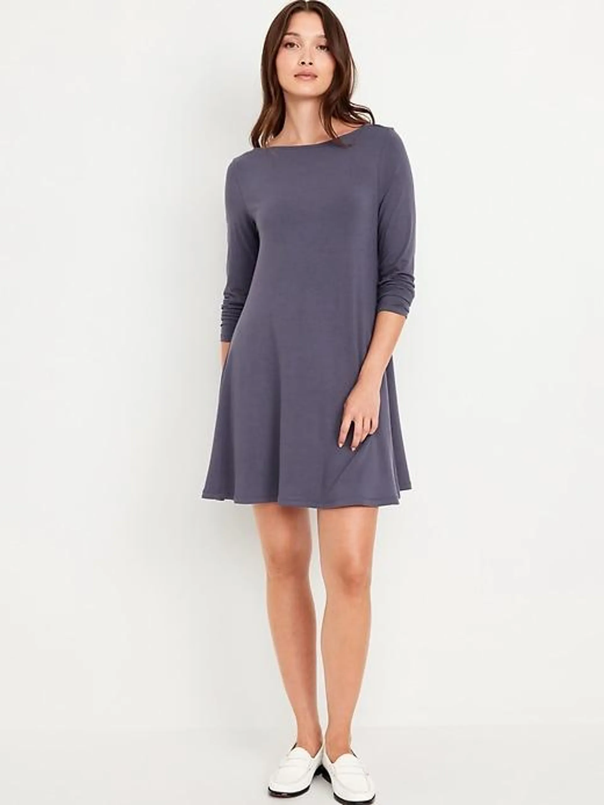 Long-Sleeve Mini Swing Dress