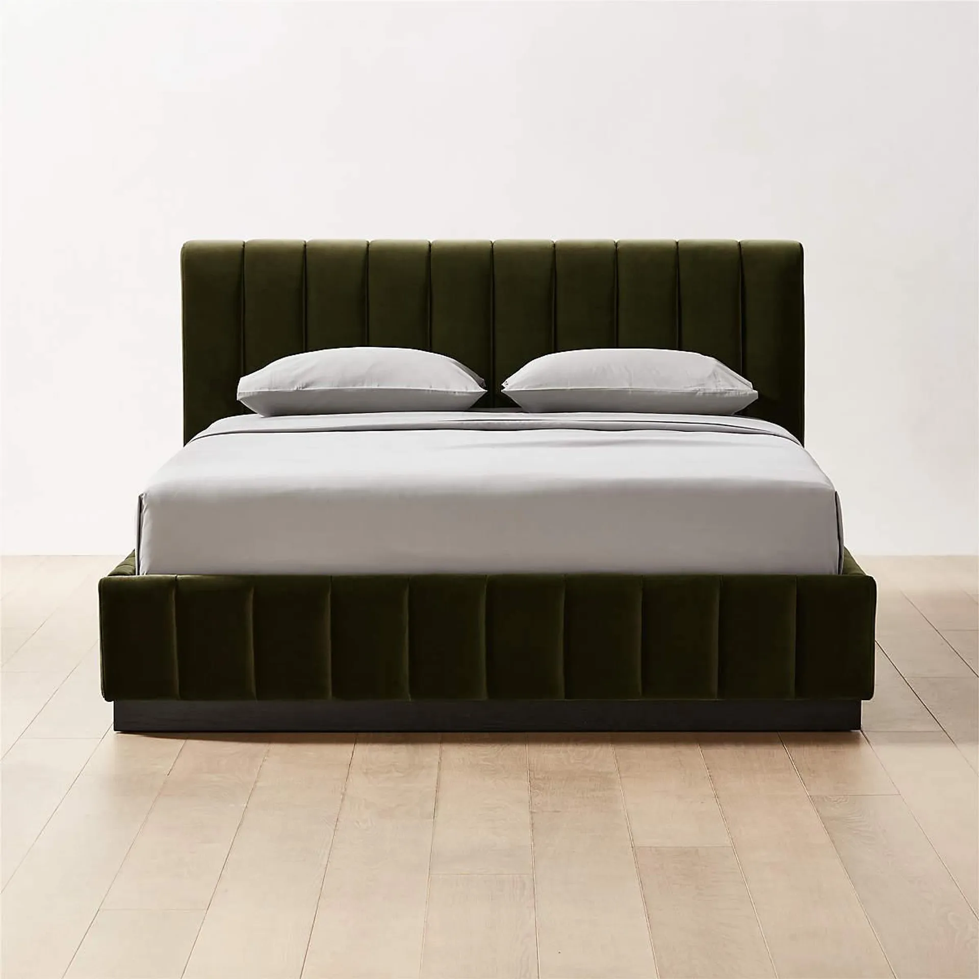 Forte Channeled Green Velvet Queen Bed