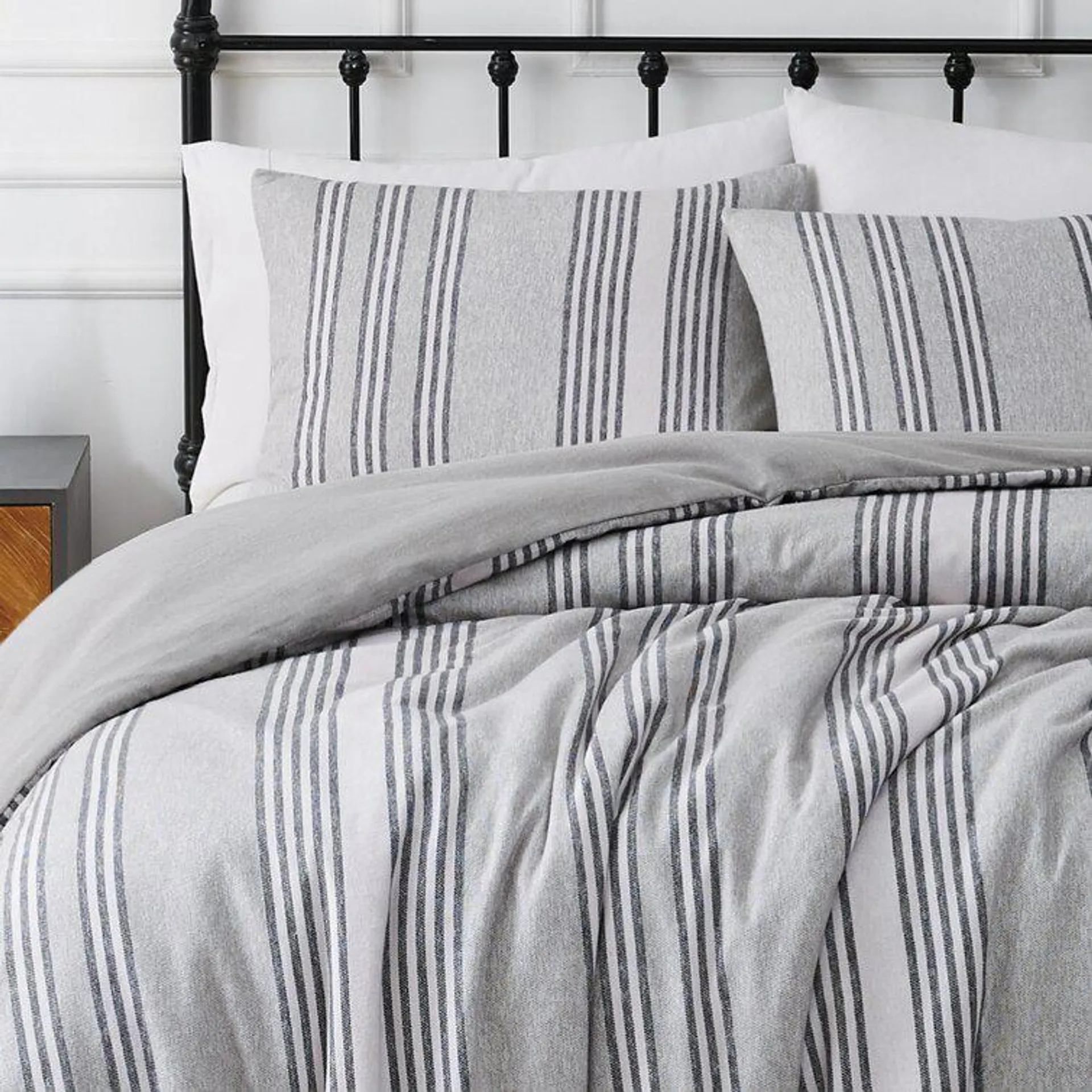 Kiel Stripe Flannel Grey Standard Cotton 200 TC 3 Piece Comforter Set