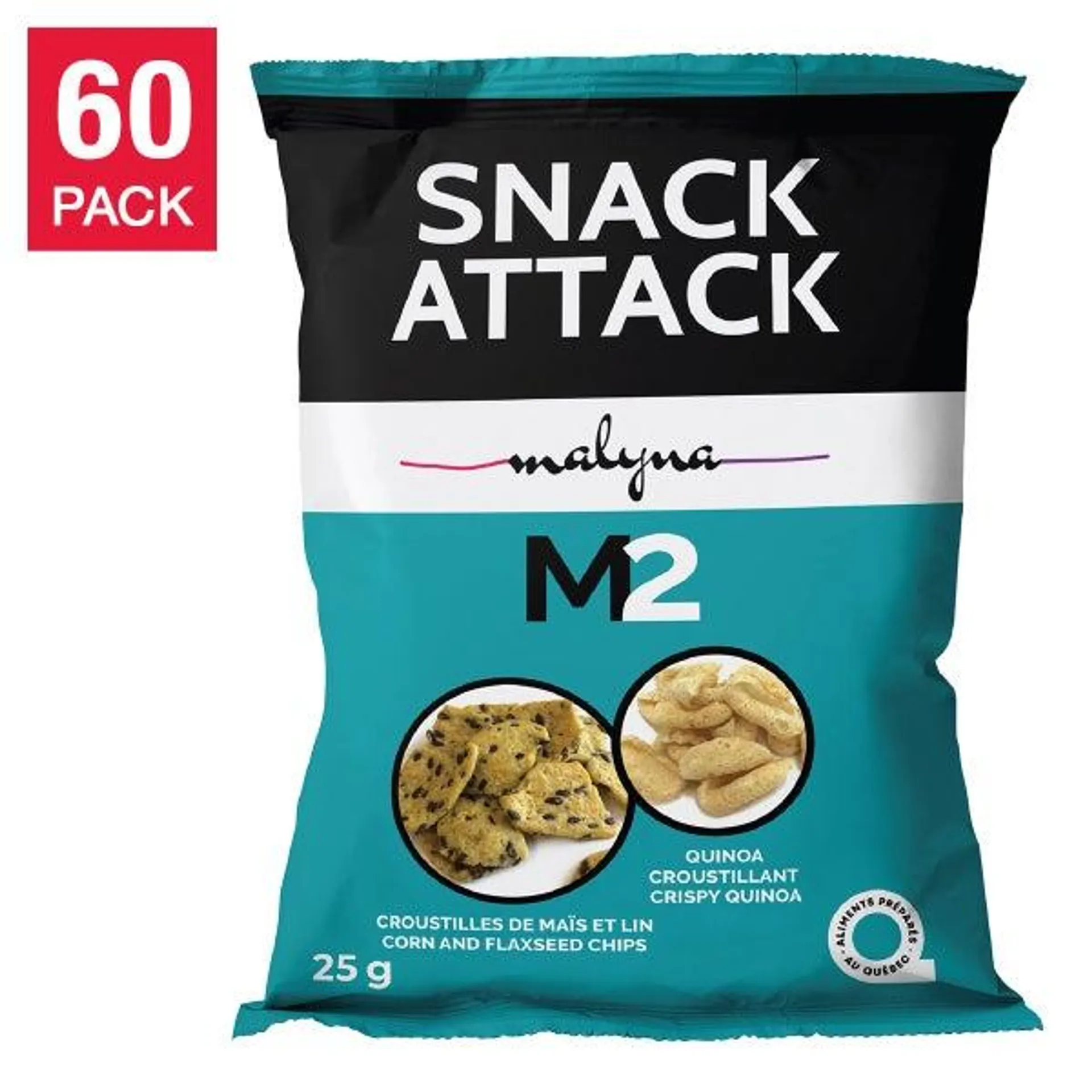 Snack Attack M2, Corn and Flaxseed Chips & Crispy Quinoa, 60 × 25 g