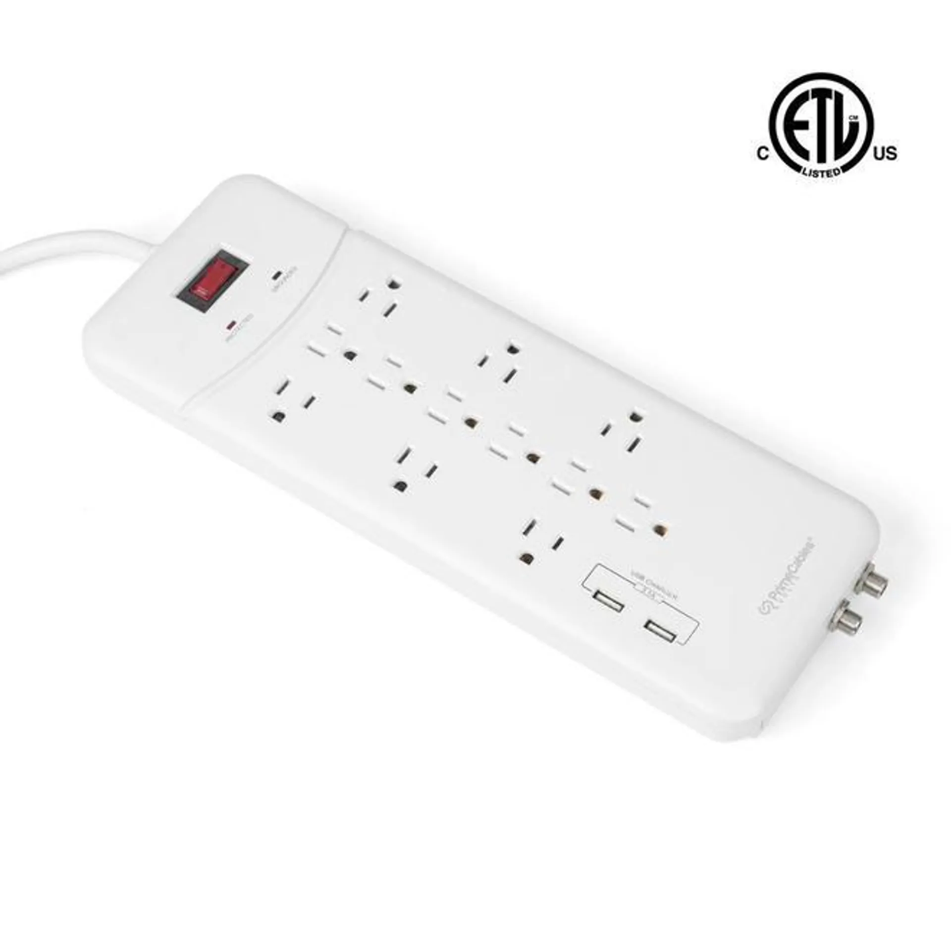 12 Outlets Surge Protector with 2 Ports USB Charger up to 3.1A Coaxial Breaker - PrimeCables®