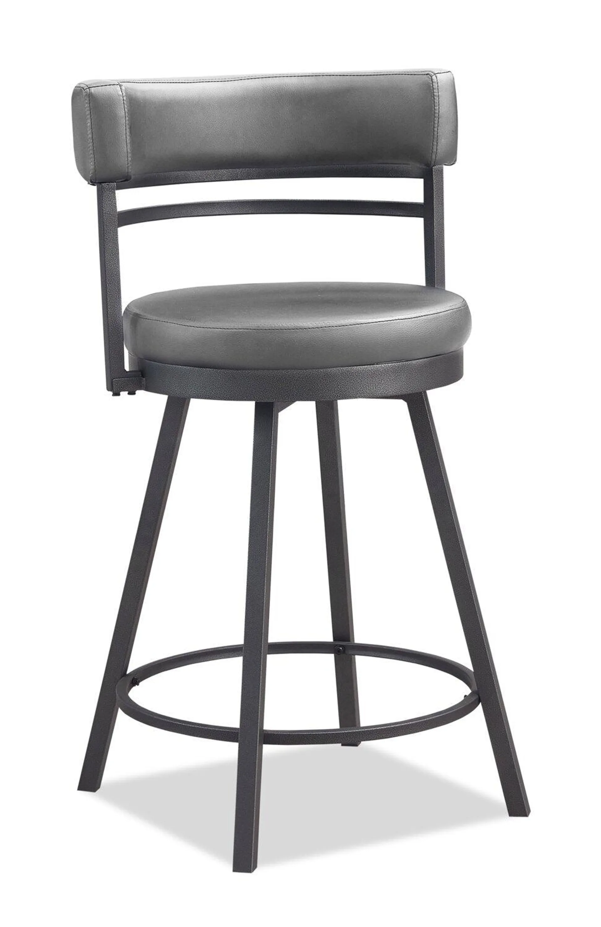 Mila Barstool with Swivel Seat, Vegan Leather Fabric, Metal - Grey