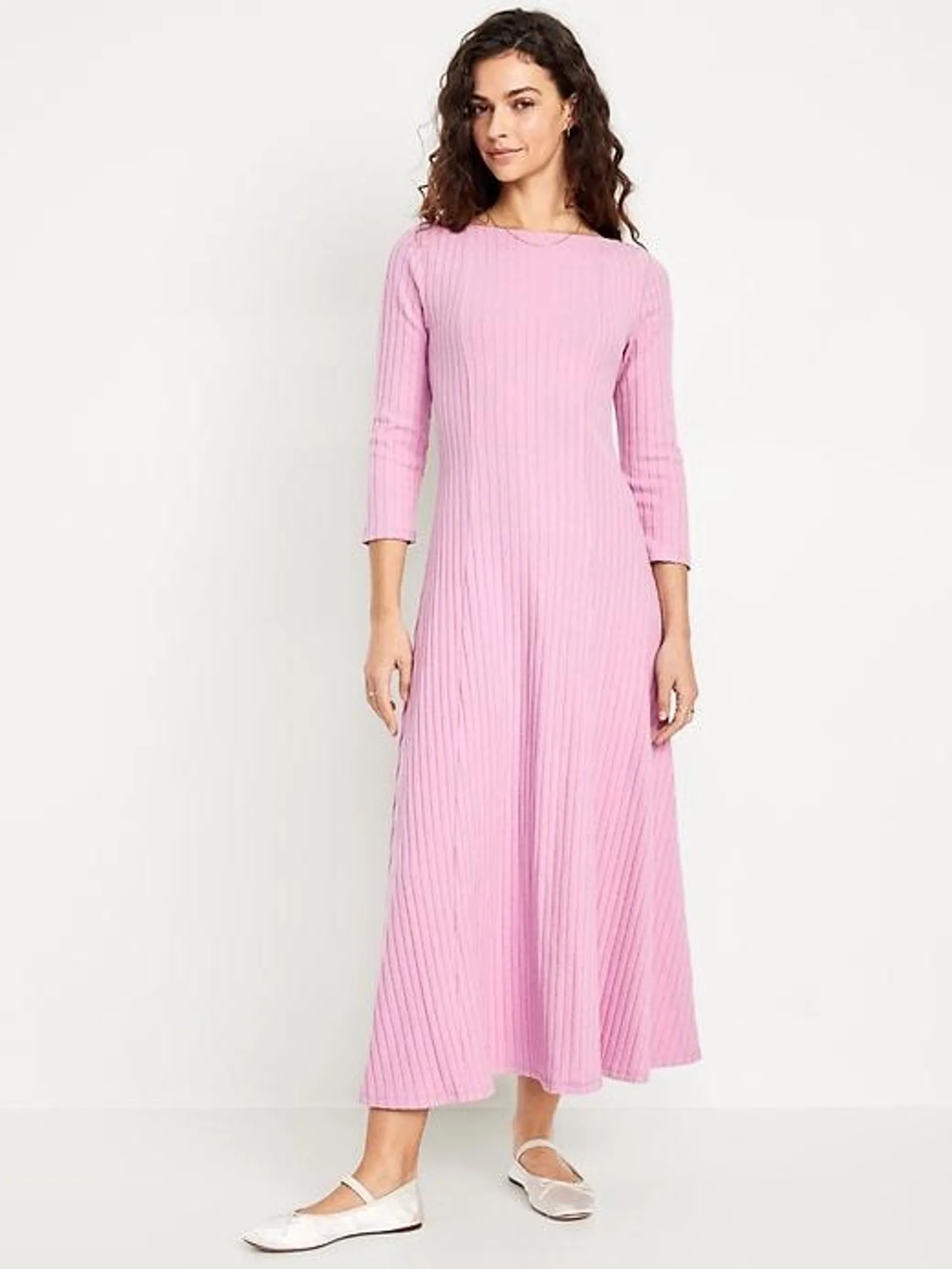 Fit & Flare Ribbed Maxi Dress