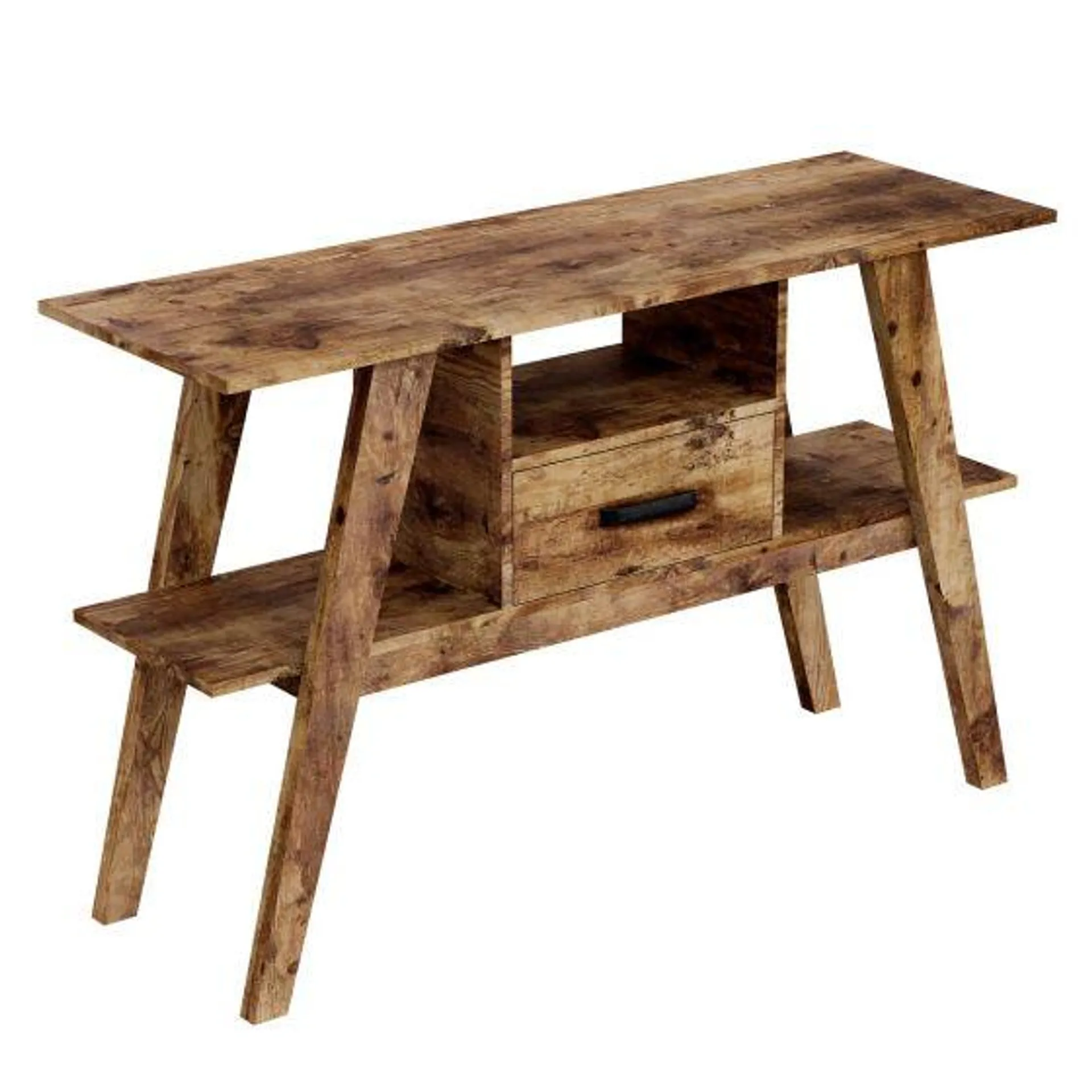 Table console en bois brun récupéré à 1 tiroir