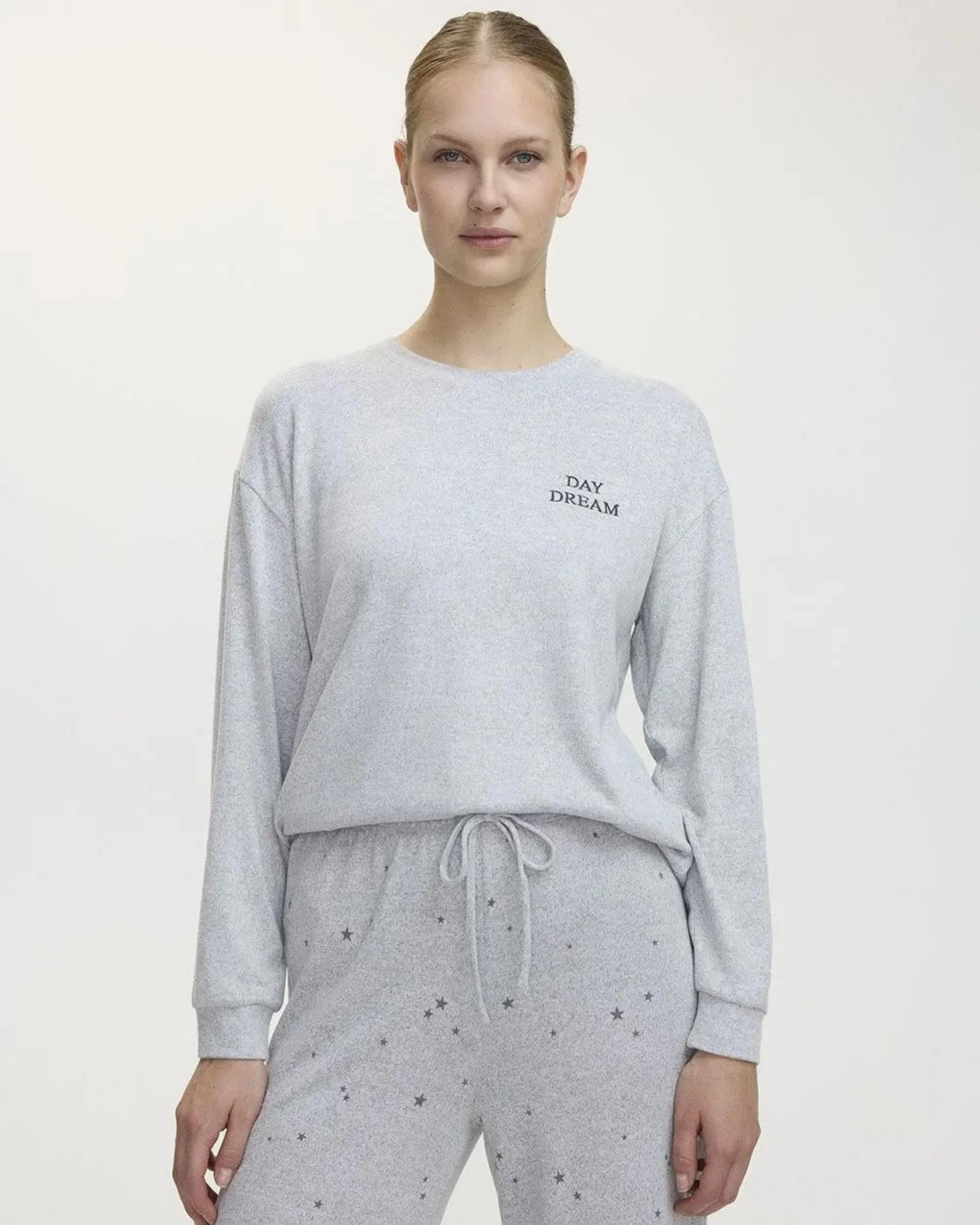 Long-Sleeve Crew-Neck Brushed Snit Pyjama Top - R Line