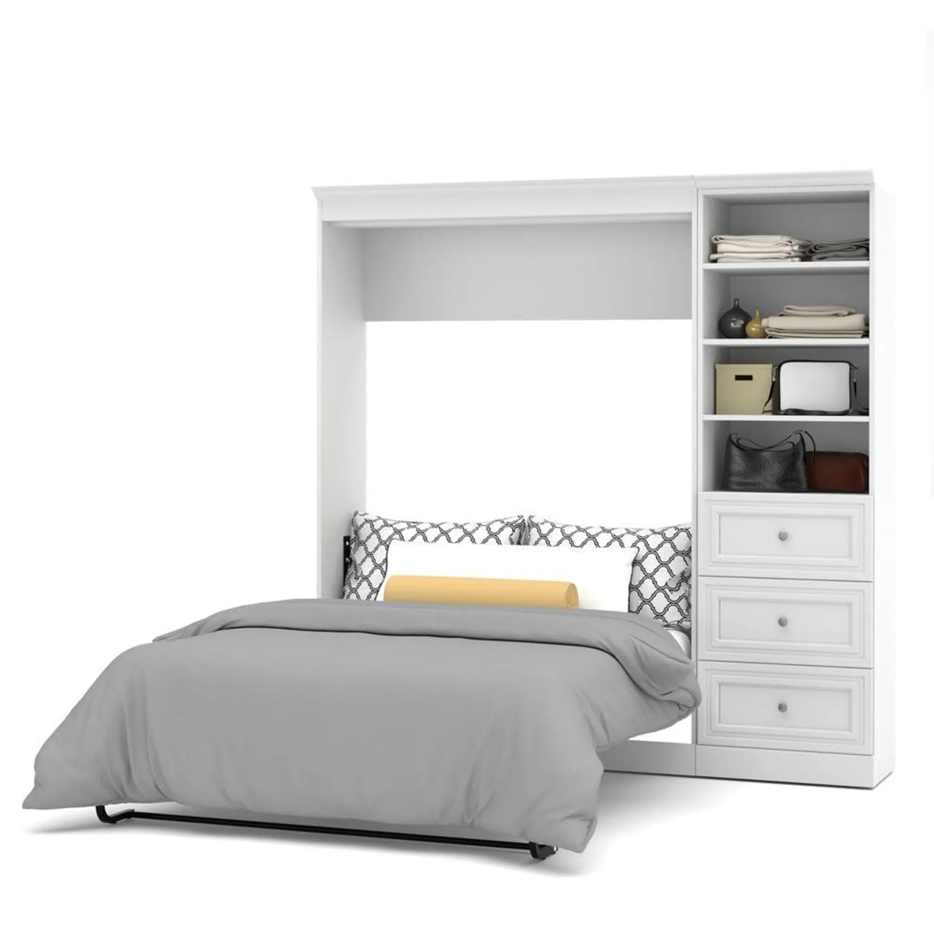 Versatile 84W Full Murphy Bed and Shelving Unit w/ Drawers white