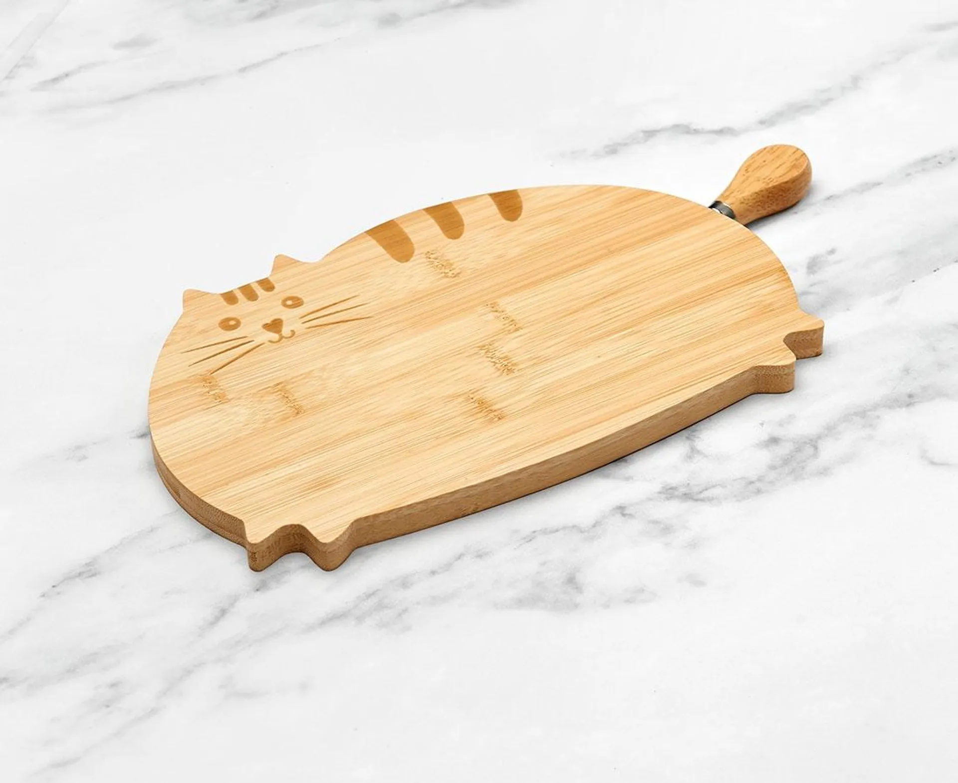 Minou Bamboo Board with Knife, Natural Wood Colour