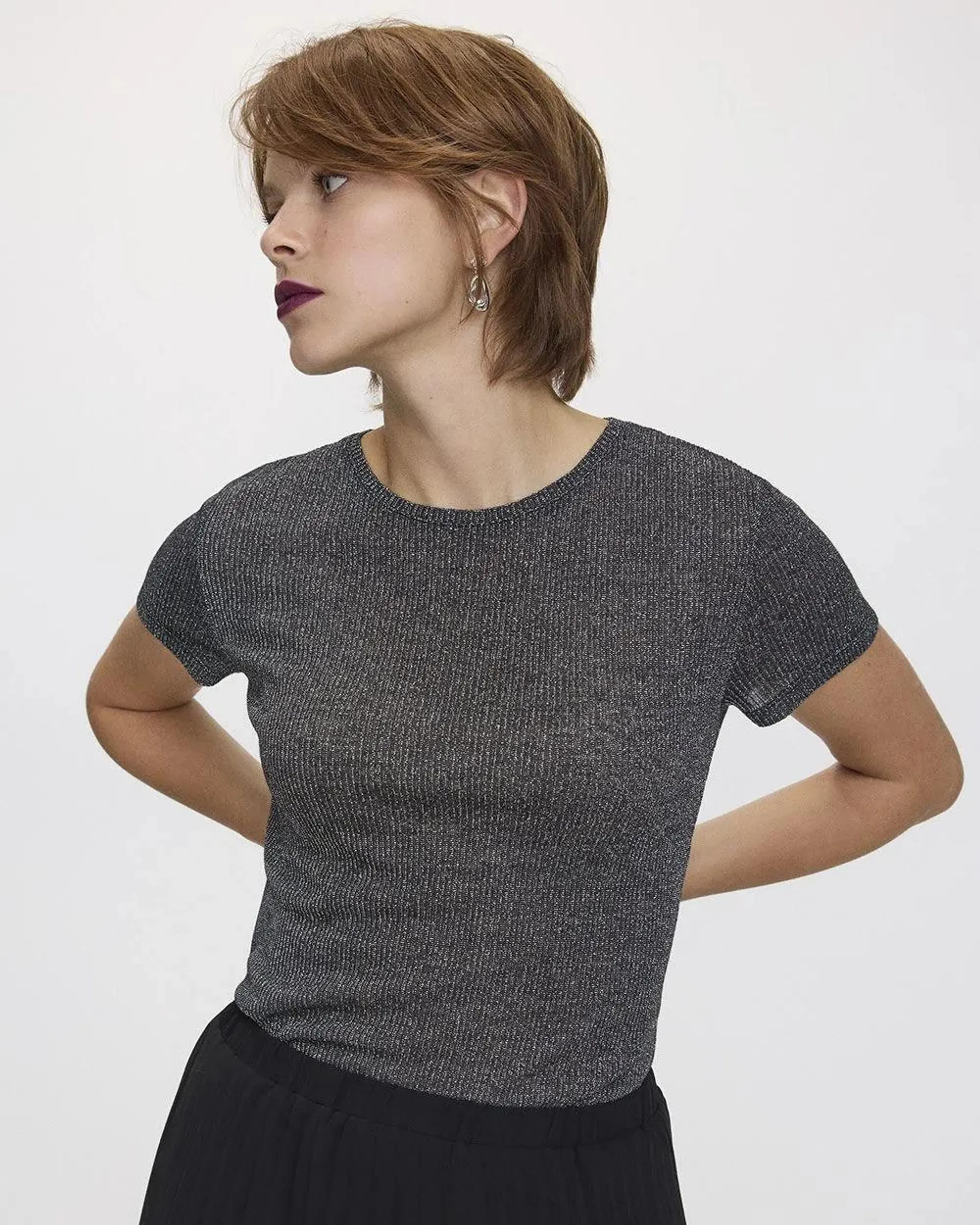 Short-Sleeve Crew-Neck Shimmery Tee