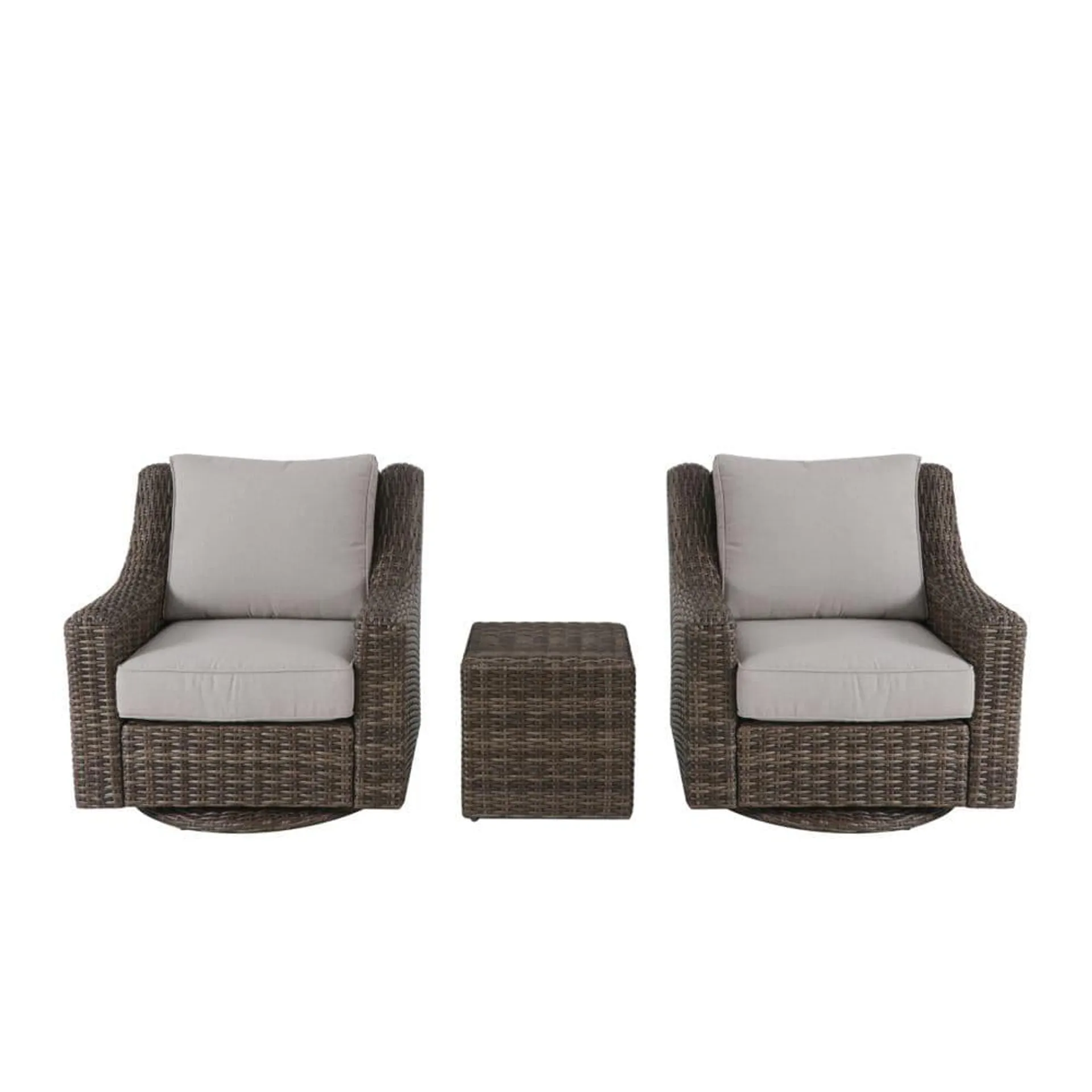 Rock Cliff 3-Piece Brown Wicker Outdoor Patio Seating Set with CushionGuard Riverbed Tan Cushions