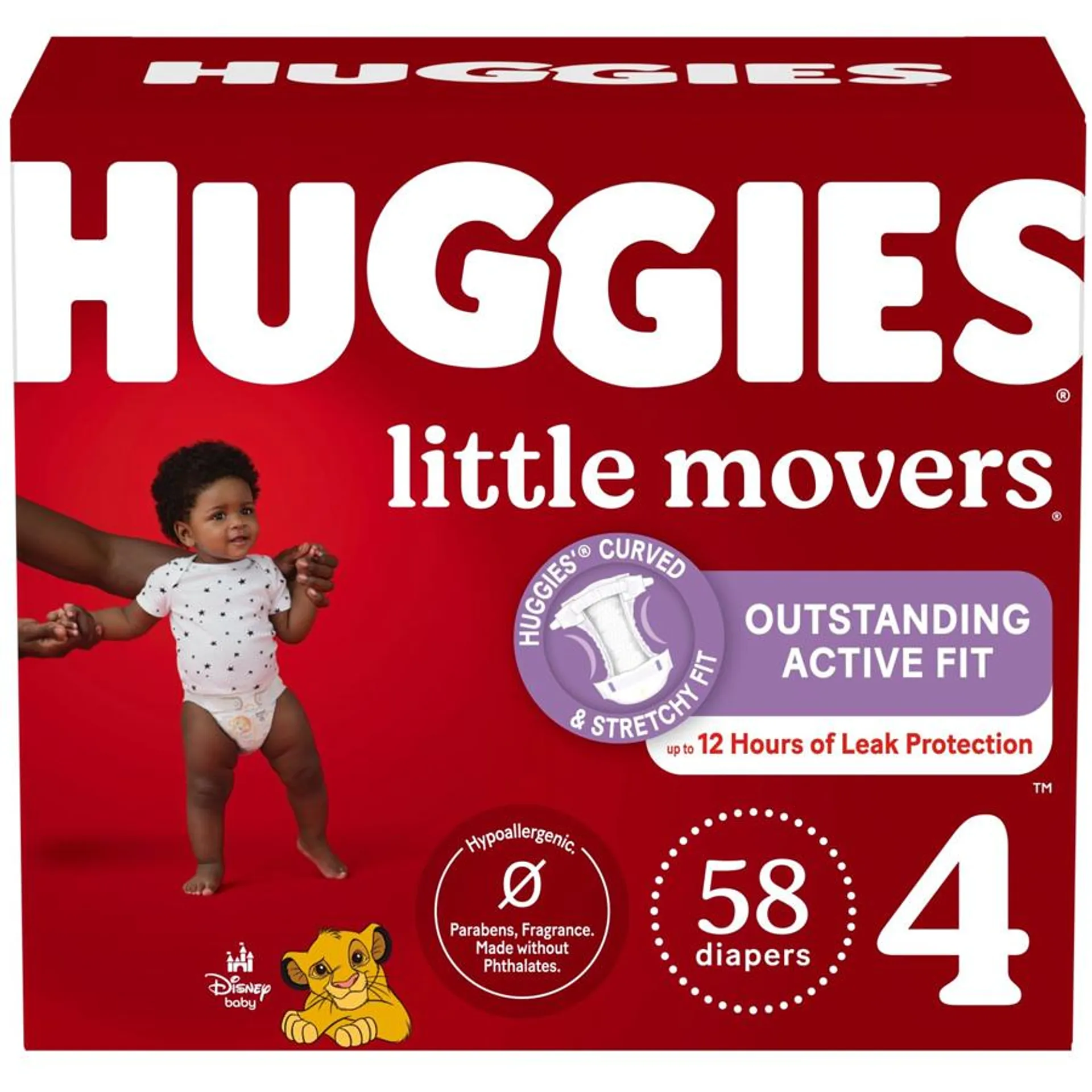 Little Movers Baby Diapers, Size 4 (22-37 lbs), 58 Ct