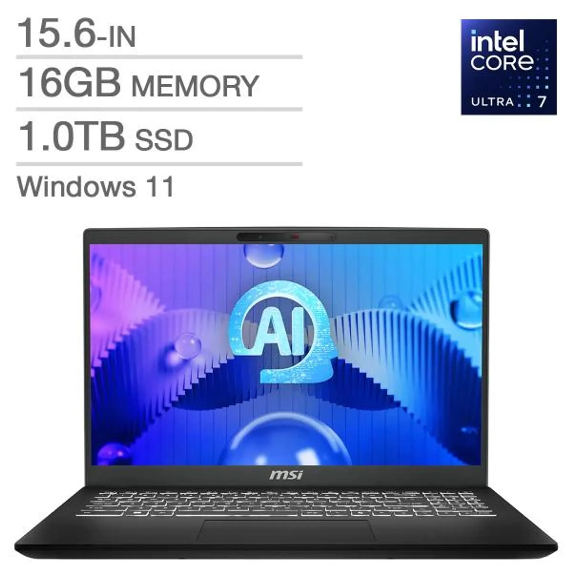 MSI Modern 15 H AI 15.6 in. Laptop, Intel Core Ultra 7 155H - 16GB RAM, 1TB SSD, Intel Arc