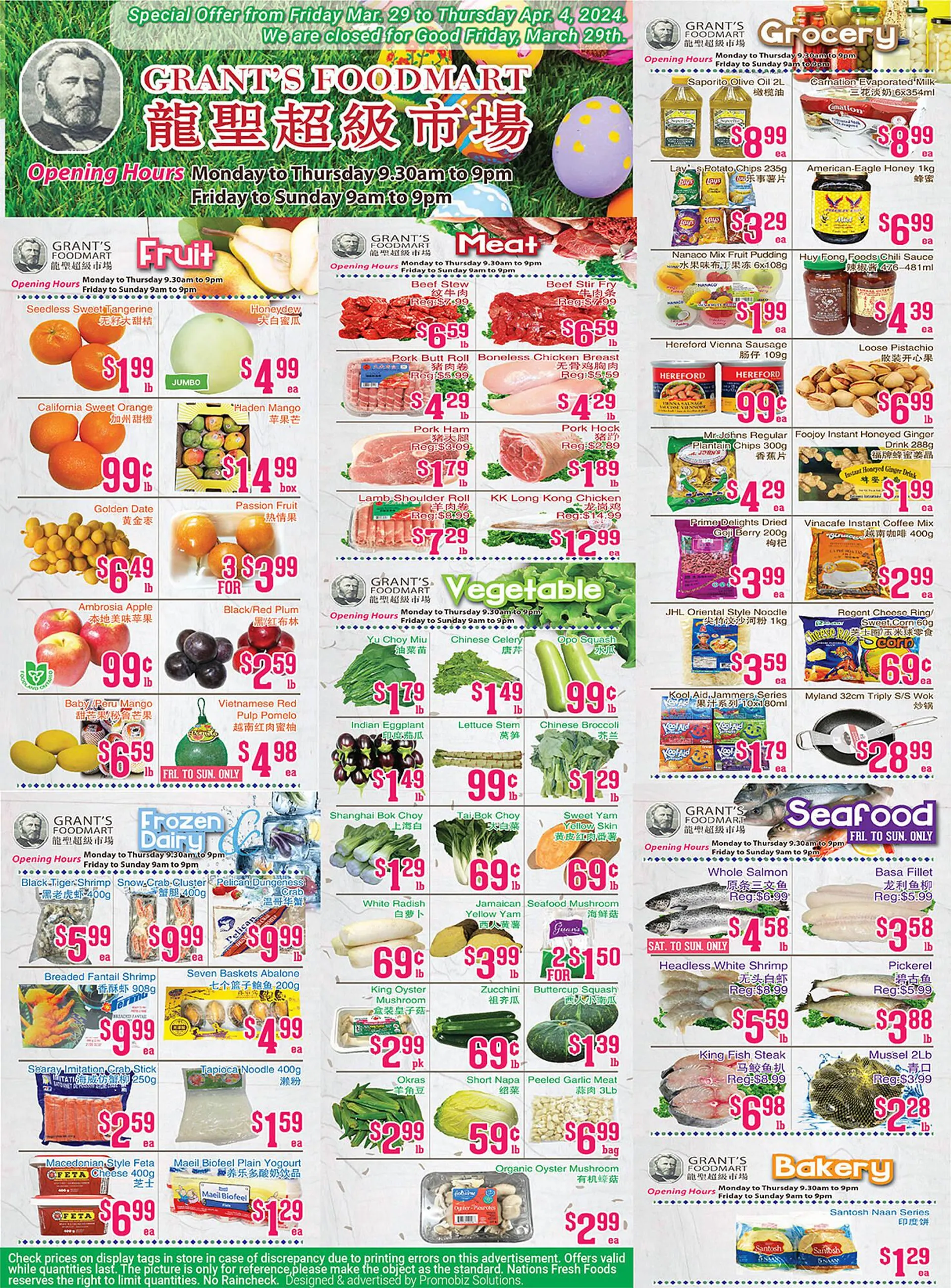 Grant's Foodmart flyer from March 29 to April 4 2024 - flyer page 1