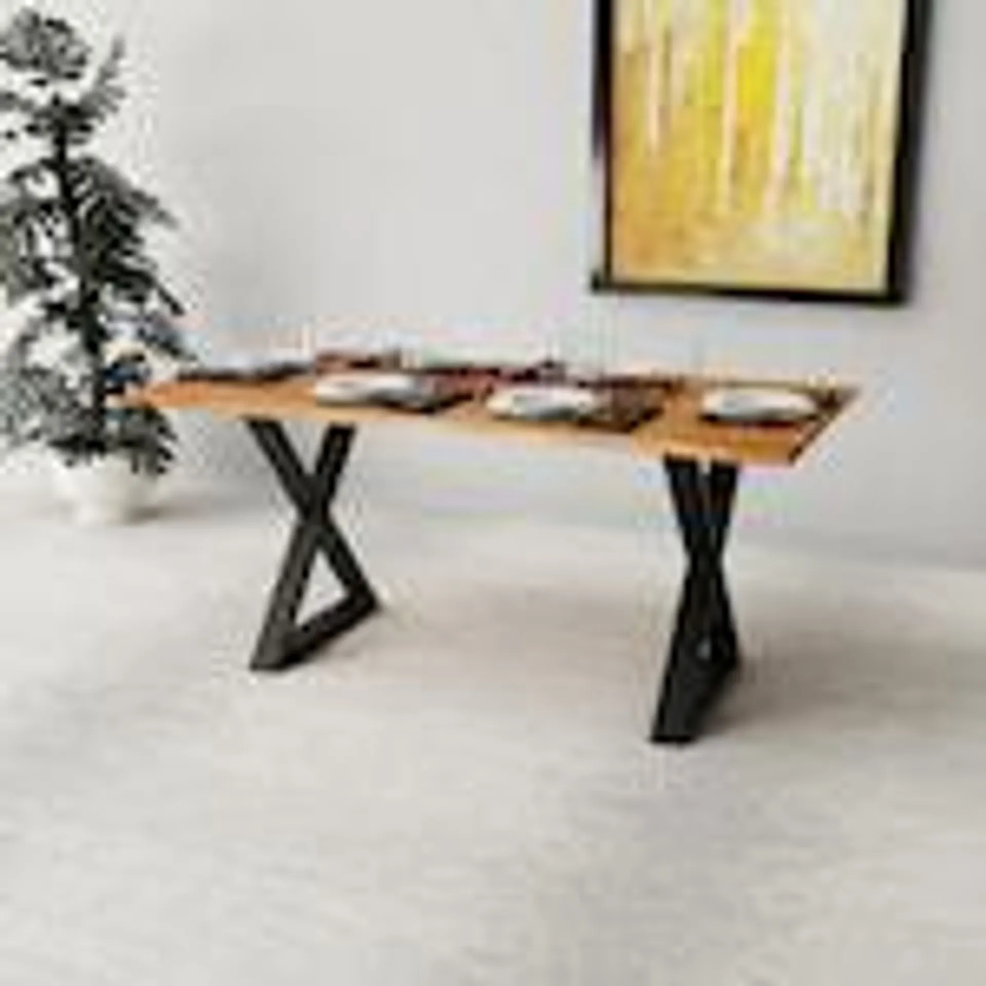 67'' LIVE EDGE ACACIA TABLE WITH BLACK x LEGS