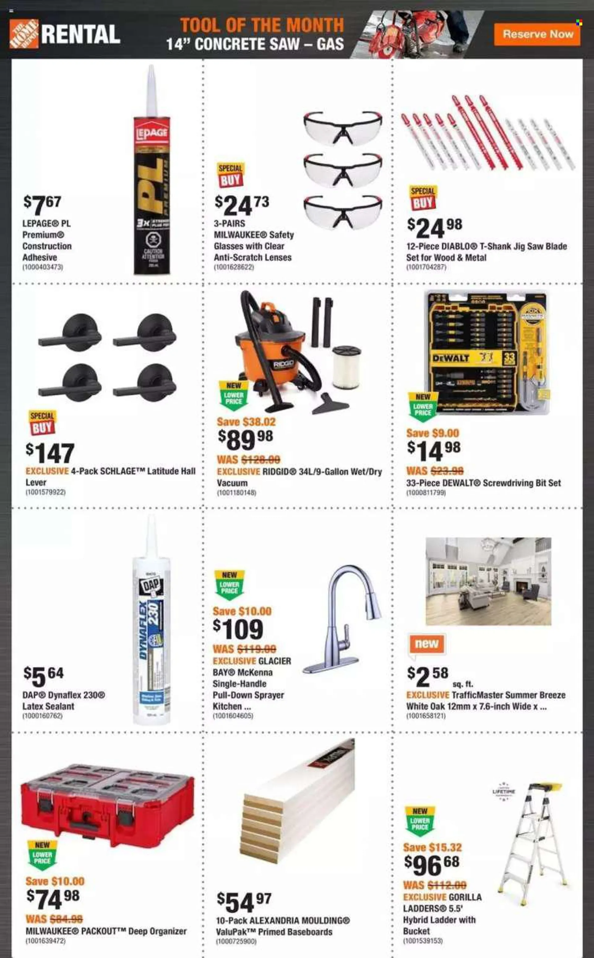 The Home Depot Flyer - August 04, 2022 - August 17, 2022 - Sales products - gallon, vacuum cleaner, ladder, adhesive, moulding, Milwaukee, DeWALT, Ridgid, saw, jig saw, safety glasses, sprayer. Page 2.