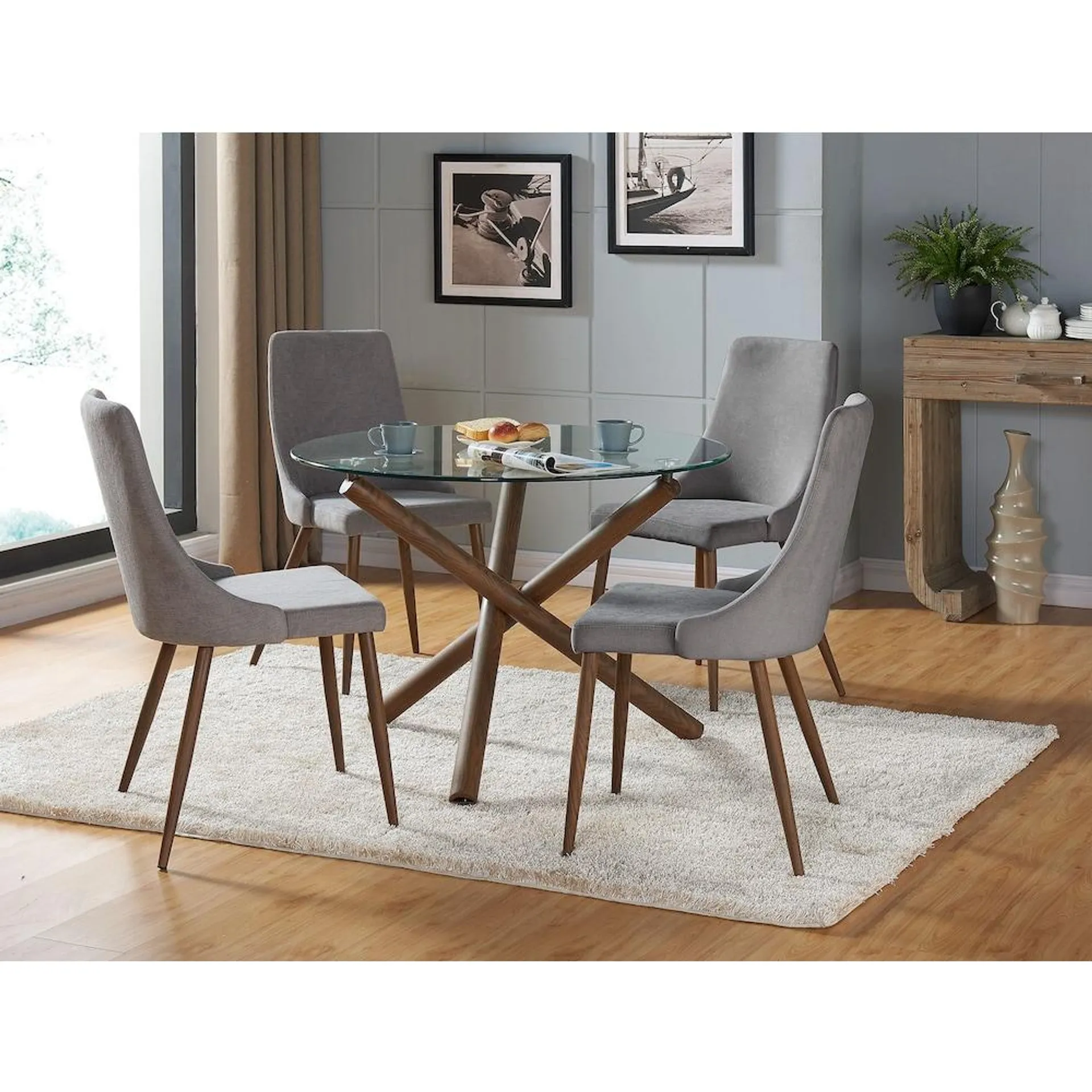 WHI Cora Walnut Parson Dining Chair with Grey Polyester Seat (Set of 2)