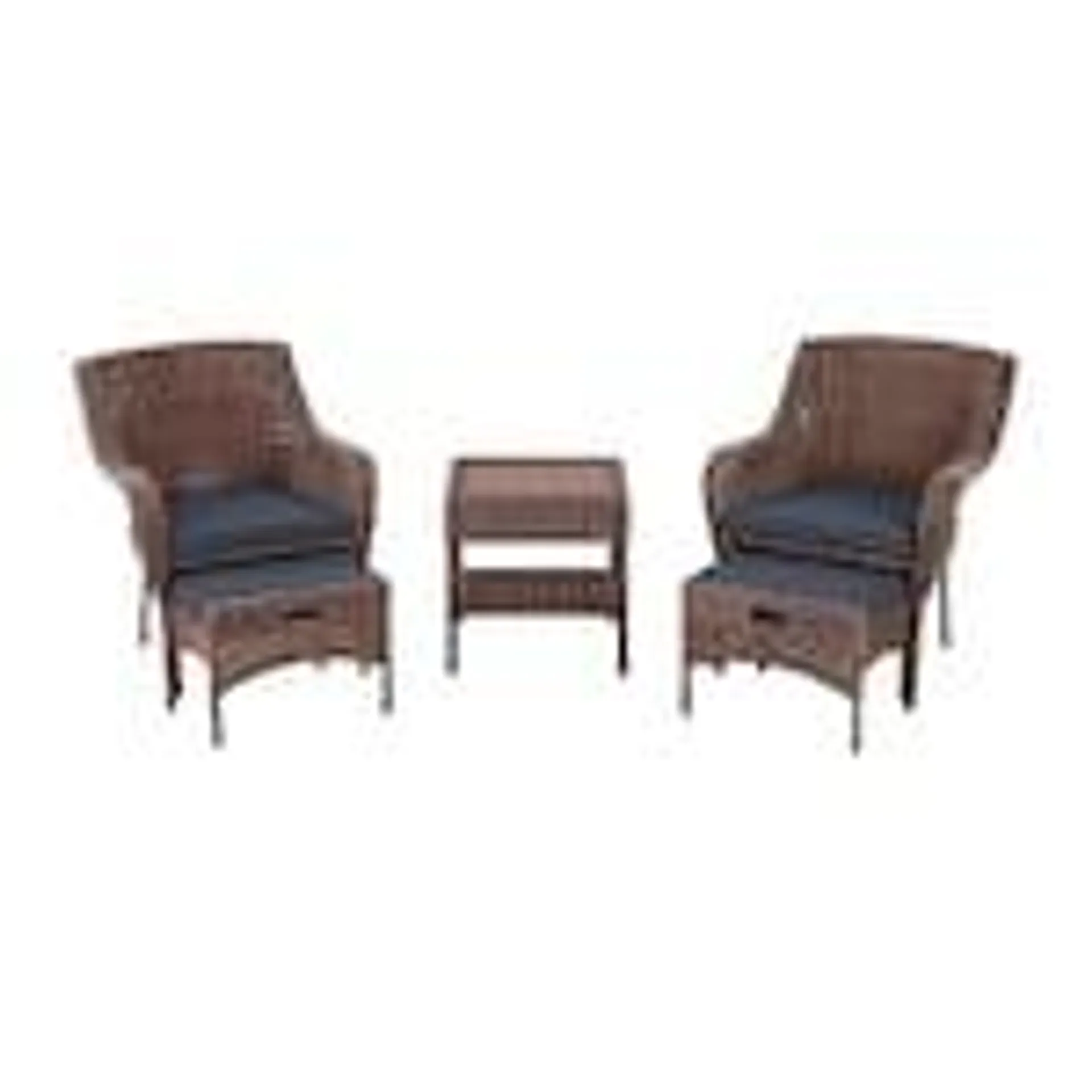 Cambridge 5-Piece Brown Wicker Outdoor Patio Conversation Seating Set with Midnight Navy Cushions