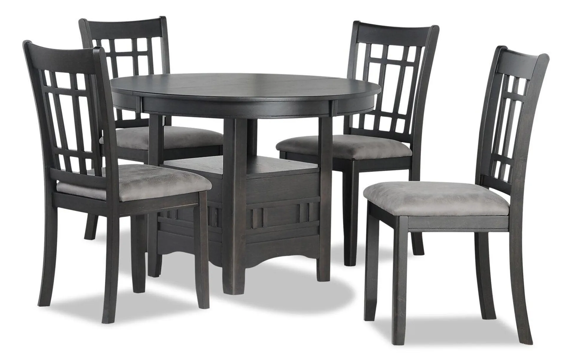 Dena 5pc Dining Set with Table & Chairs, 42-60"W Extension, Round - Grey