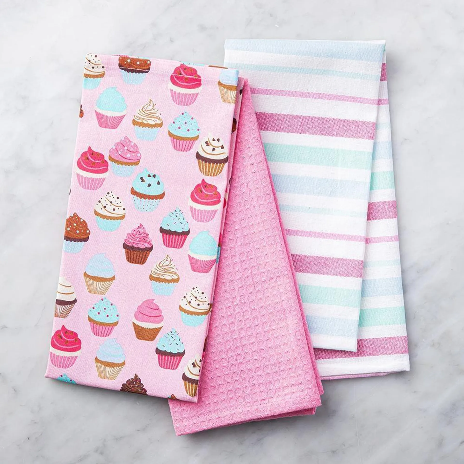 Harman Combo 'Cupcake' Cotton Kitchen Towel - Set of 3 (Pink)