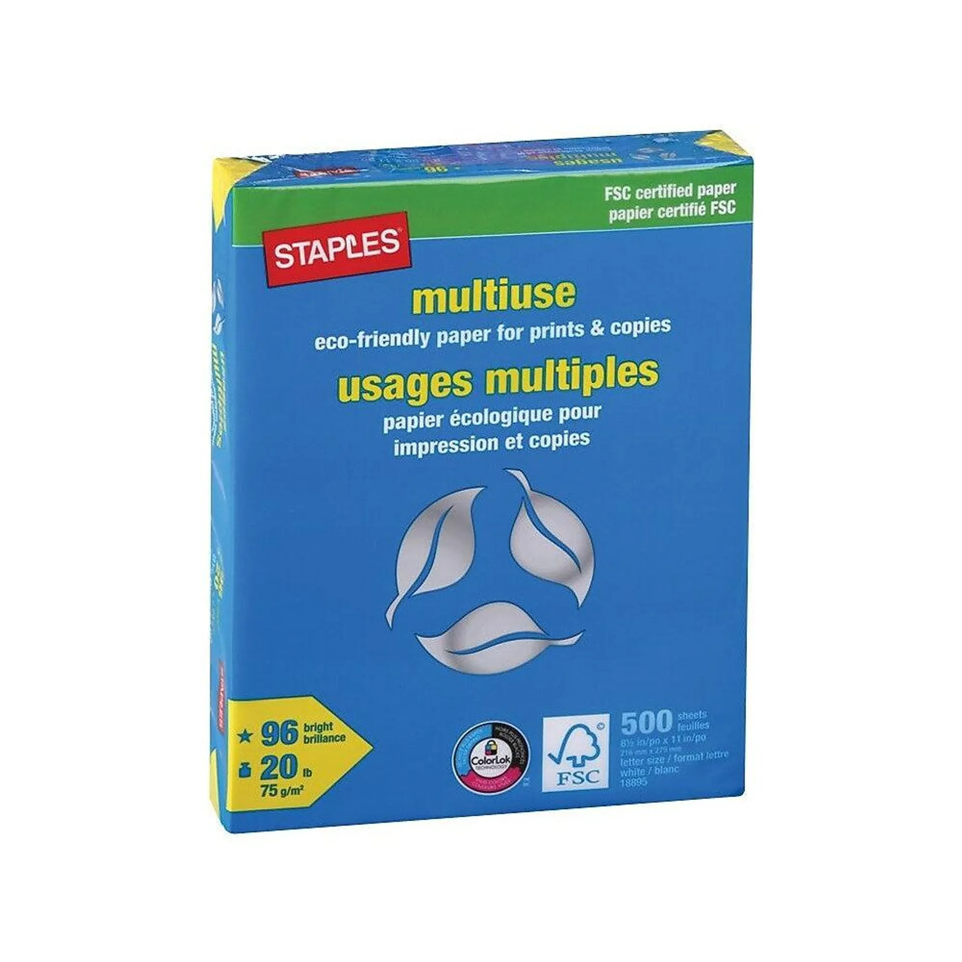 Staples FSC-Certified Multiuse Paper - 20 lb. - 8.5" x 11" - White - 500 Sheets