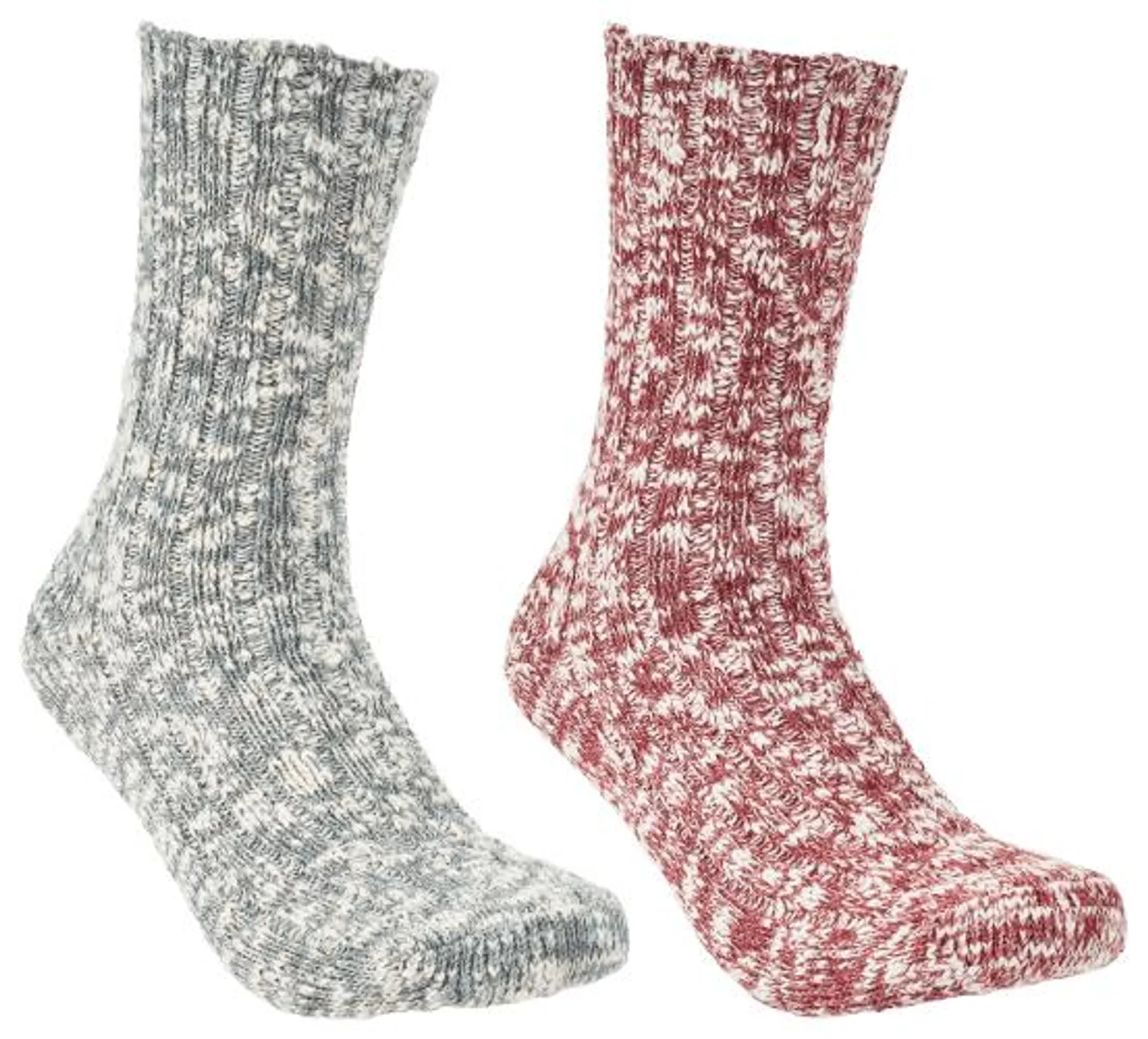 New! Natural Reflections Cabin Knit Crew Socks for Ladies 2-Pair Pack - Blue/Mauve