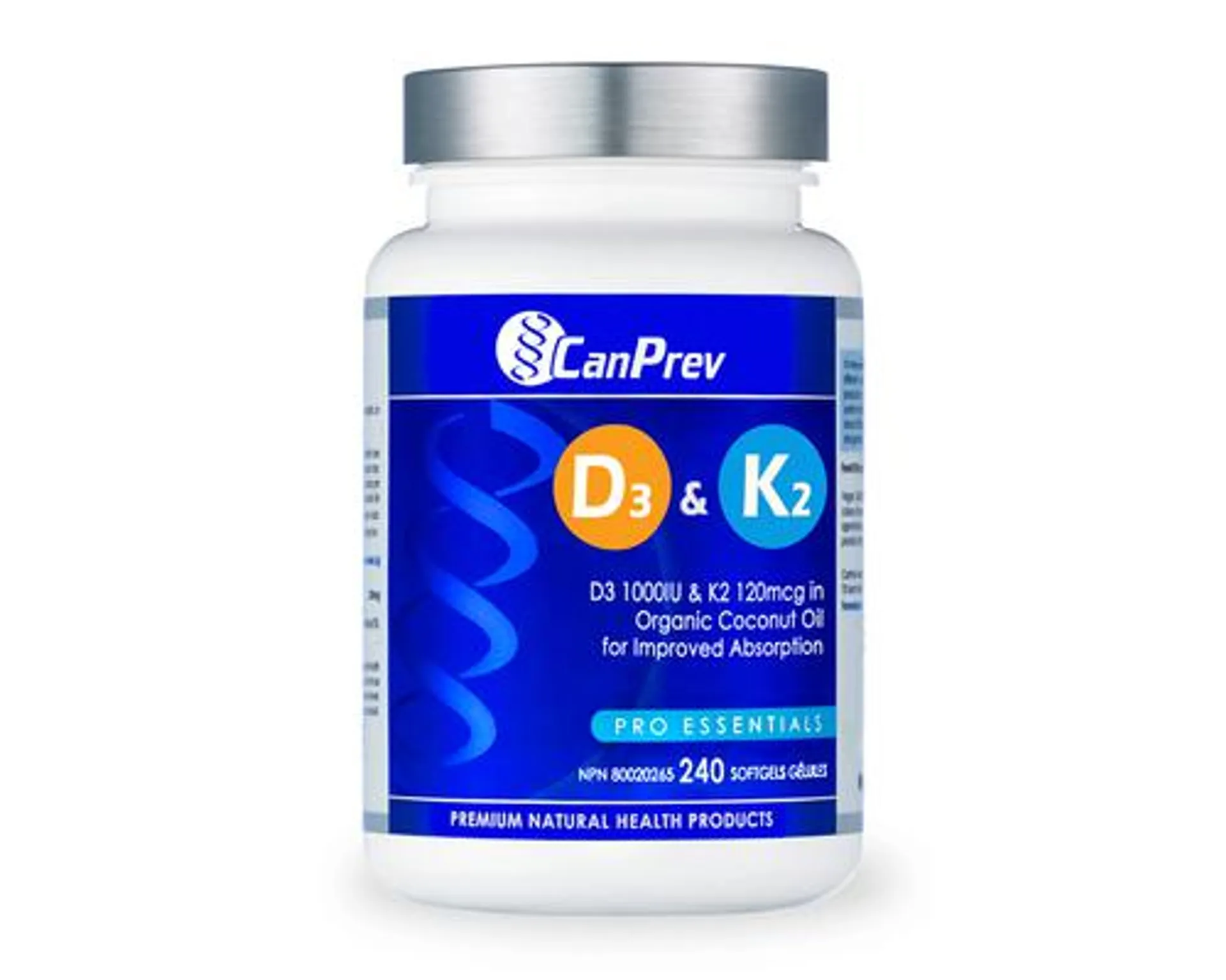 CanPrev Vitamin D3 & K2+MCT 240 Softgels