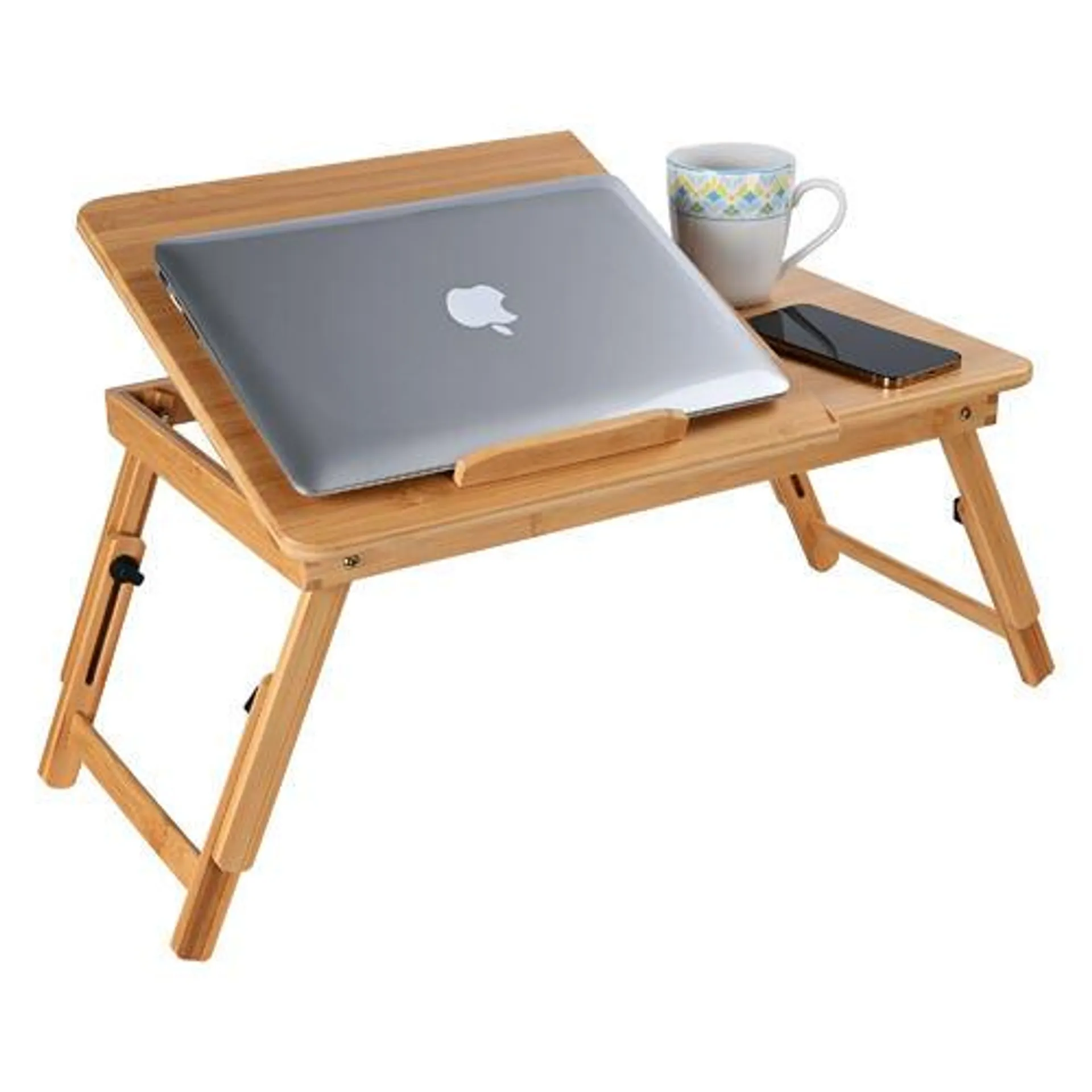 Adjustable Bamboo Laptop Bed Desk Table Tray with Cooling Fan & Foldable Legs - PrimeCables®