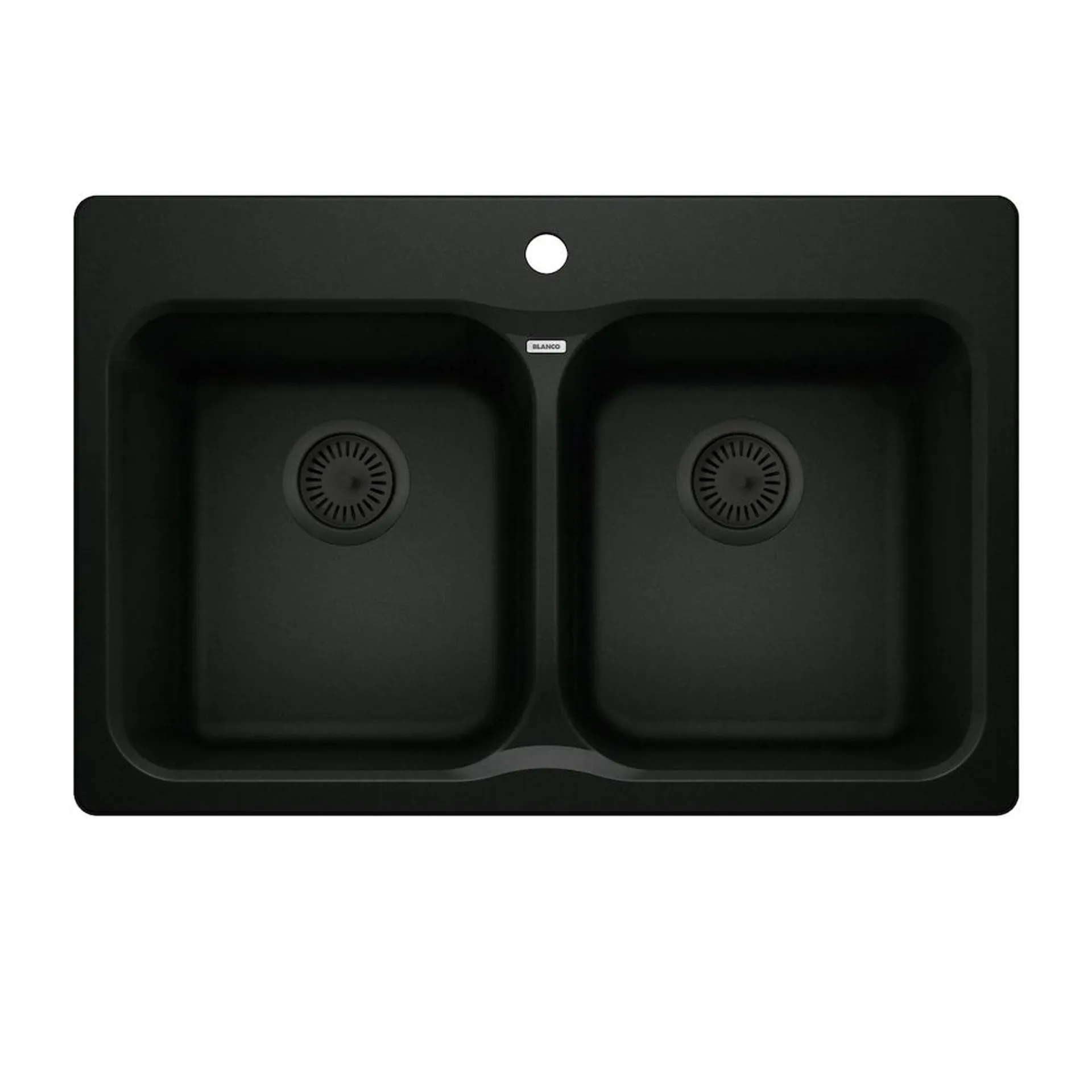 VISION SILGRANIT 31 in. 50/50 Double Bowl Drop-In/Undermount Kitchen Sink with Colour-Matched Basket Strainer - Coal Black