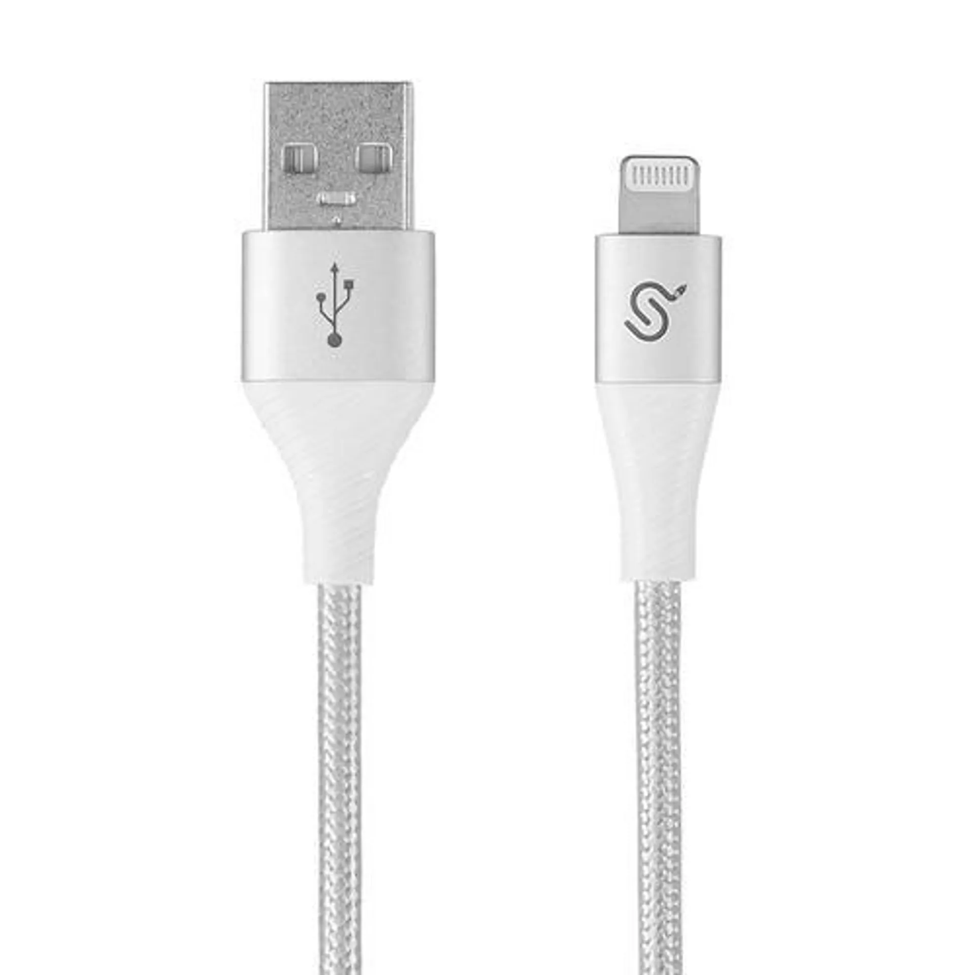 Nylon Braided Lightning Cable Apple MFi Certified For iPhone iPad-3 FT (1m), Silver - PrimeCables® - 1/Pack