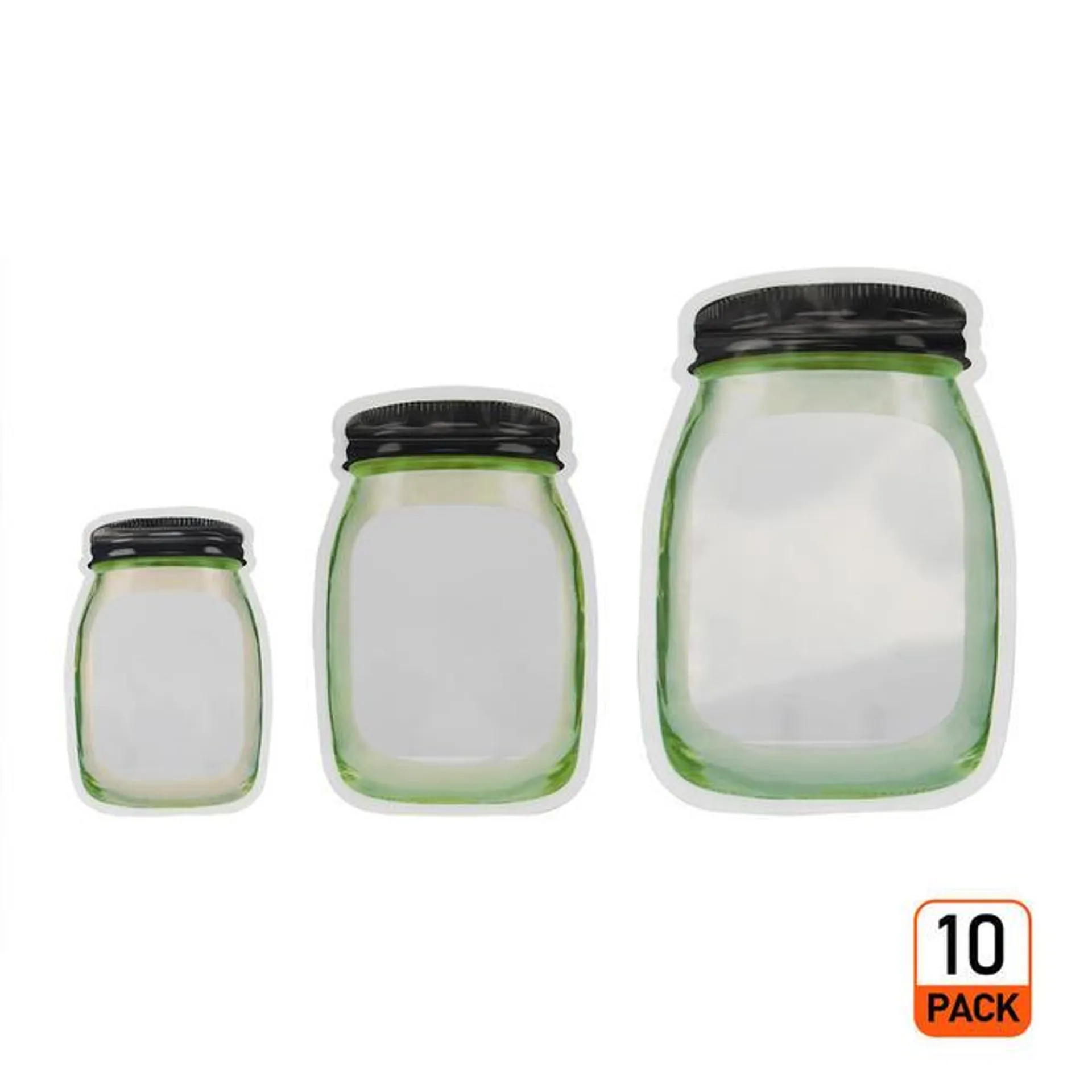 Mason Jar Shape Transparent Zipper Bag Food Storage Seal Bag, 10Pcs - LIVINGbasics® - S/M/L