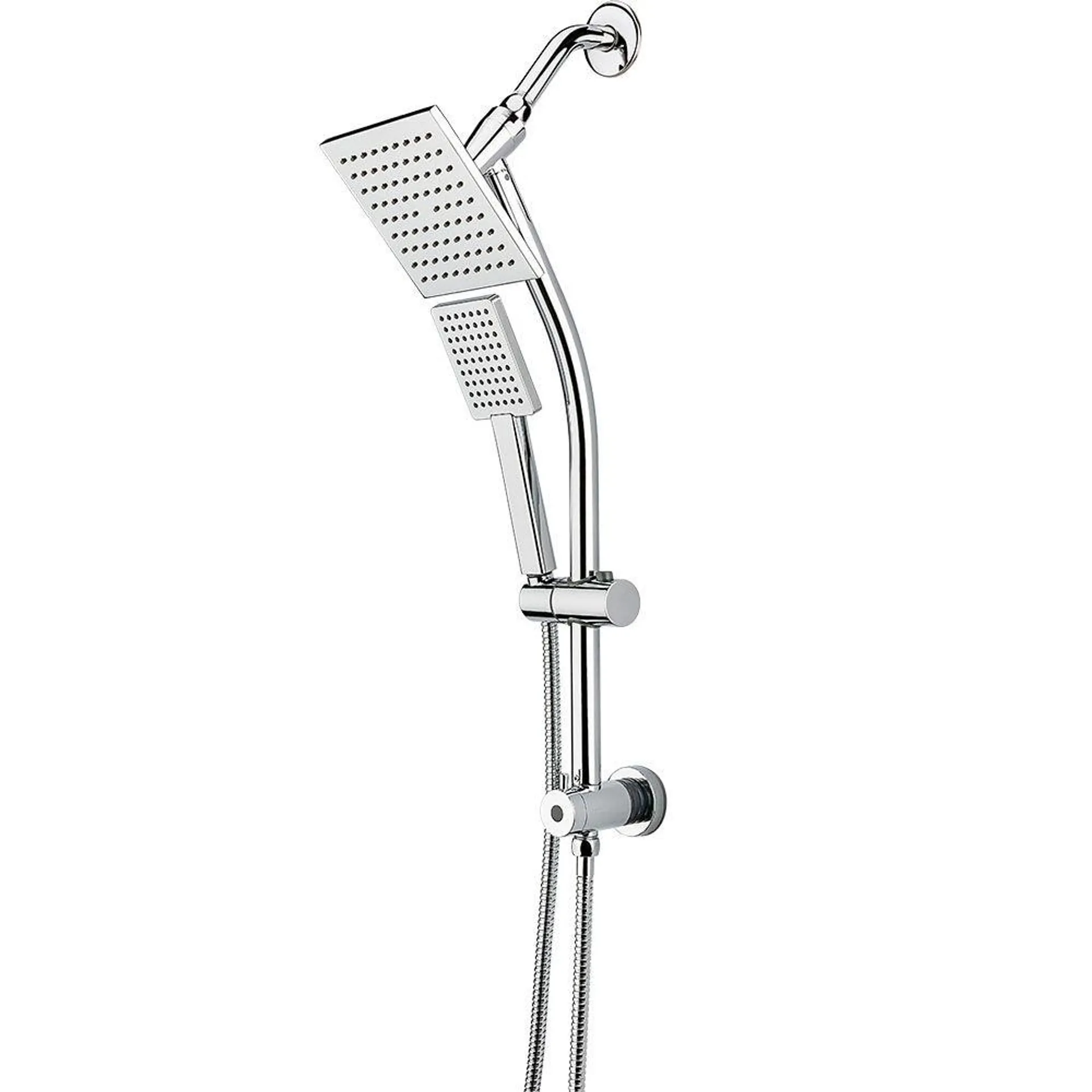 Polished Chrome 3-Function Square Rain Shower Head with Handheld Shower Head