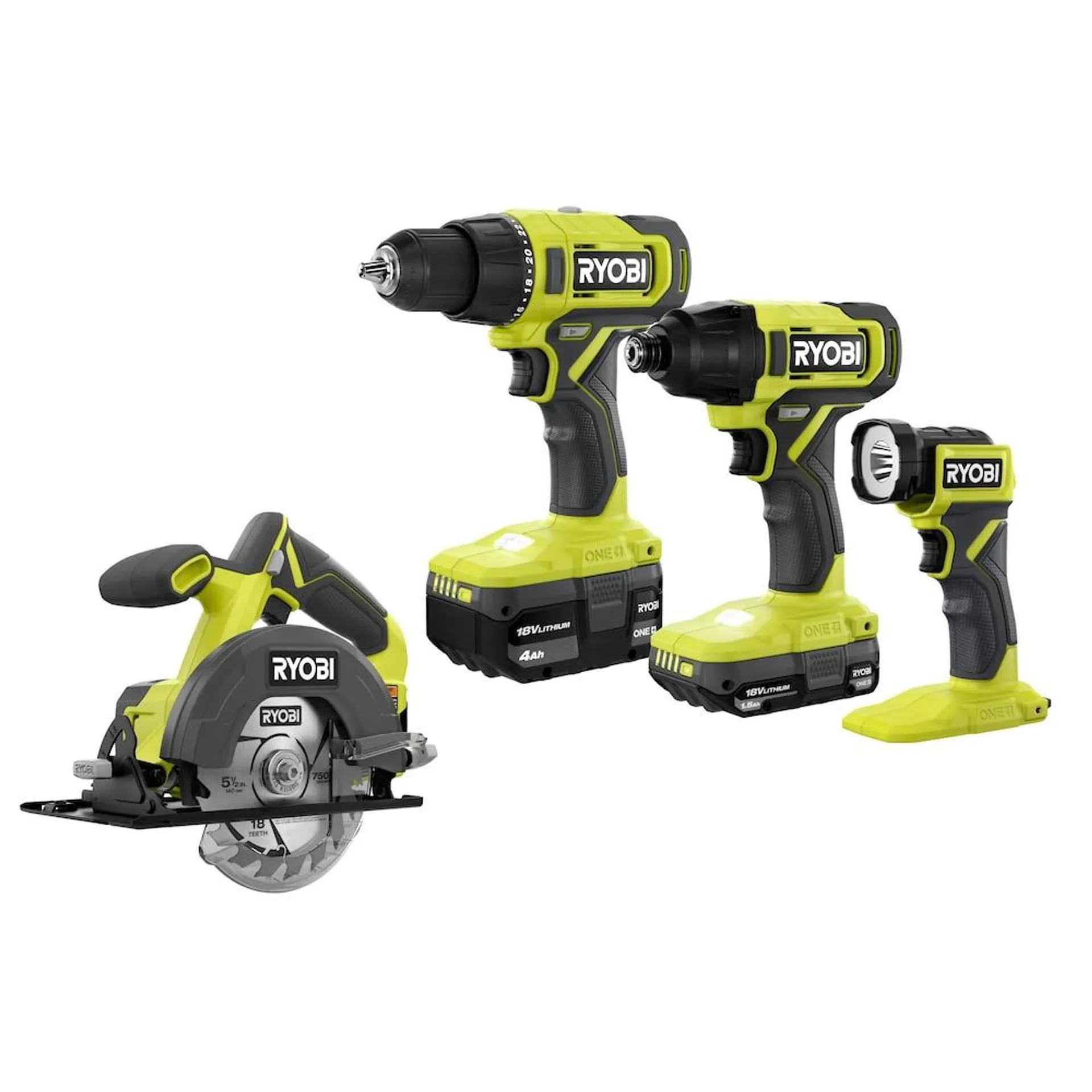 18V ONE+ Lithium-Ion Cordless 4-Tool Combo Kit with (2) Batteries and Charger