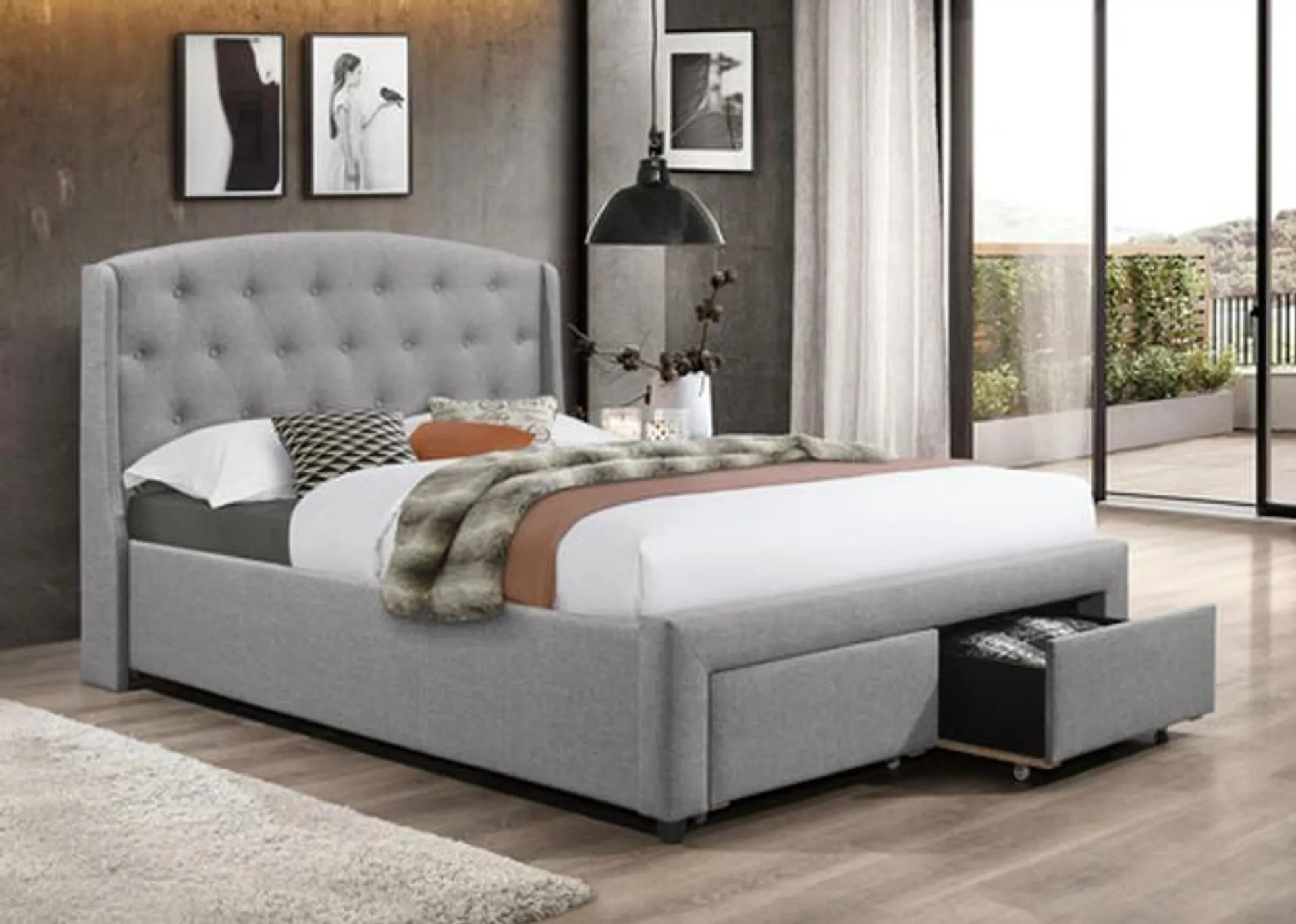 Leah Upholstered Bed with Drawers