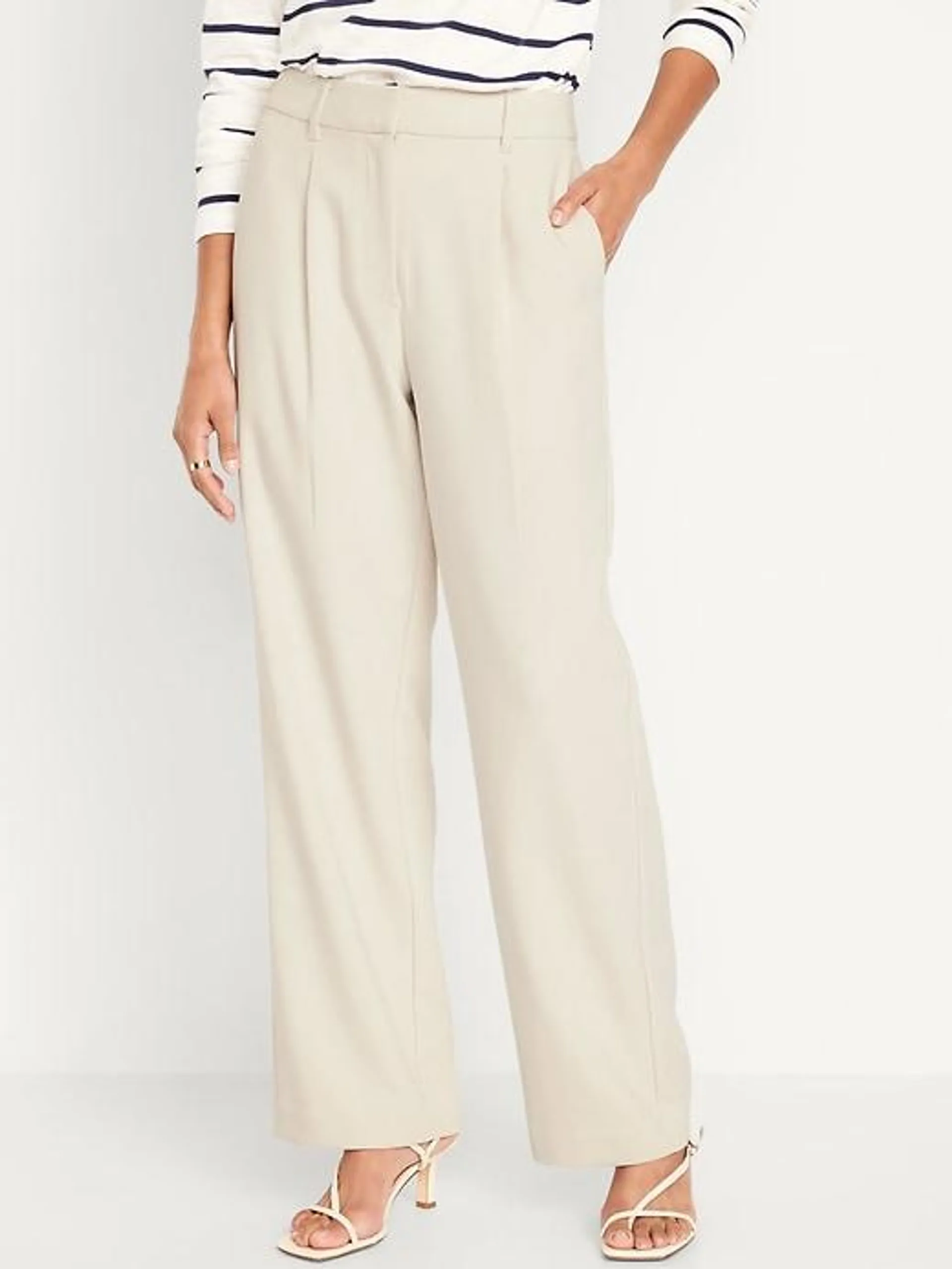 Extra High-Waisted Pleated Taylor Trouser Wide-Leg Pants