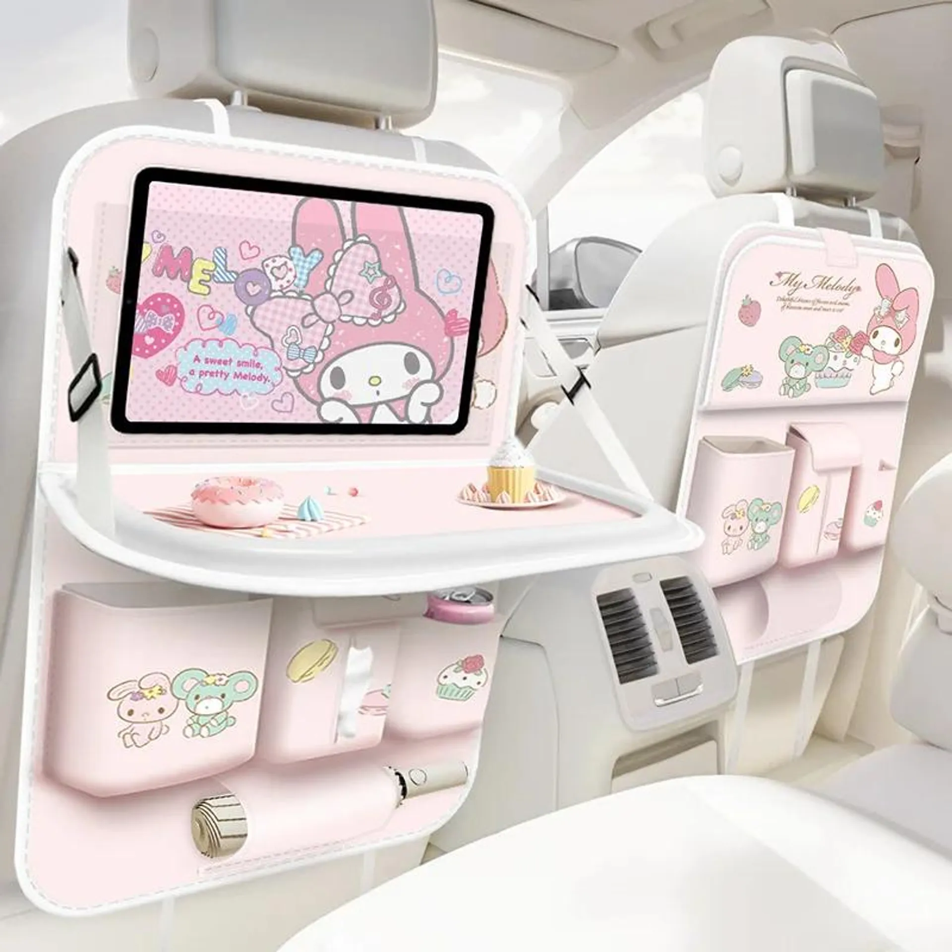 Sanrio Car Seat Back Anti-Kick Pad Storage Bag Rear Seat Storage Cartoon My Melody Storage Hanging Bag Car Accessories Gift